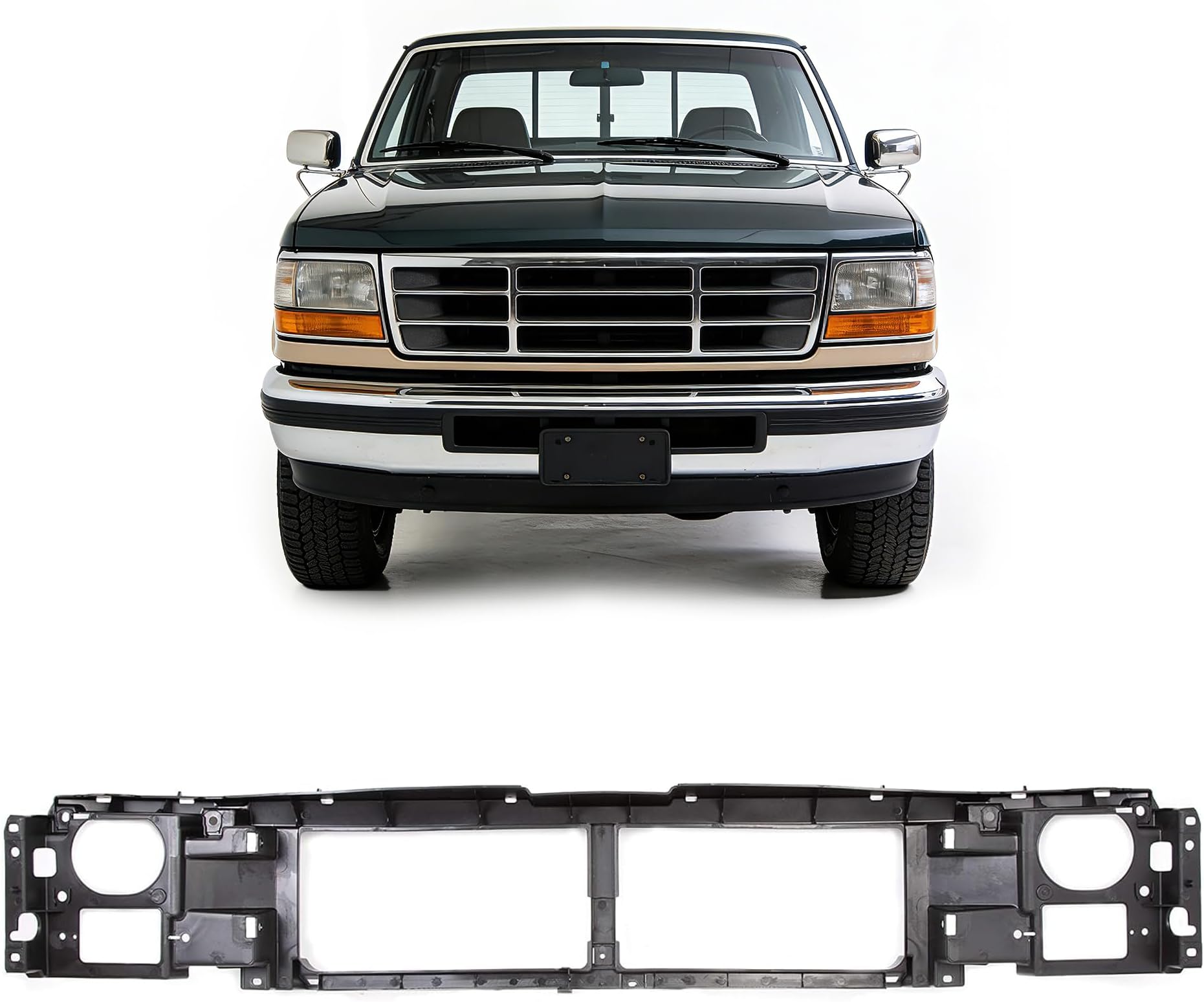 Header Panel Grille Mount Panel Compatible with 1992-1997 Ford F-150 F-250 Bronco Replacement for FO1220113, F6TZ8A284AC