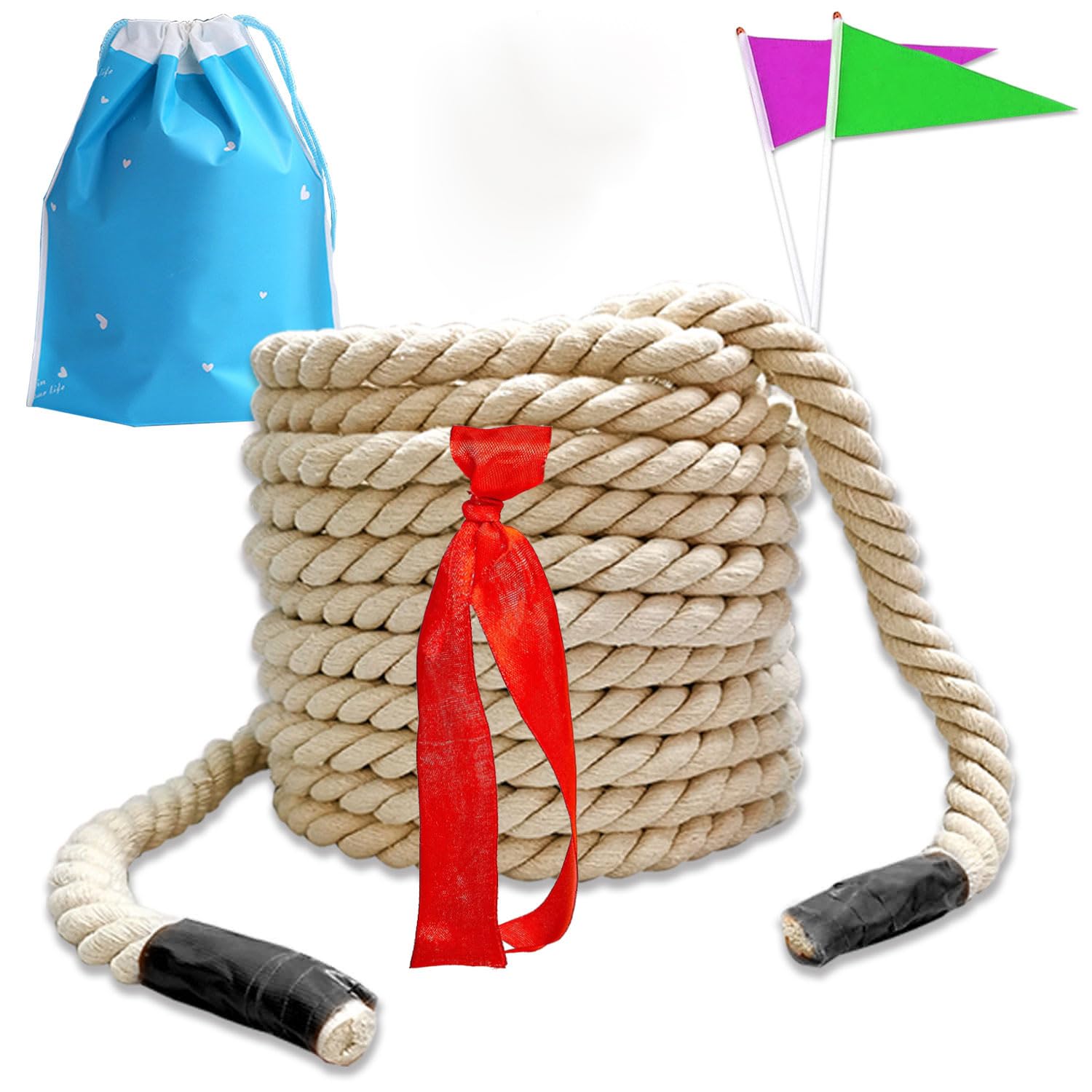 25Ft Tug of War Rope Natural Cotton Tug of War Rope for Kids and Adults Thick Twisted Rope for Indoor Outdoor Rope Games for Team Building Activities, Family Reunion, Summer Campe