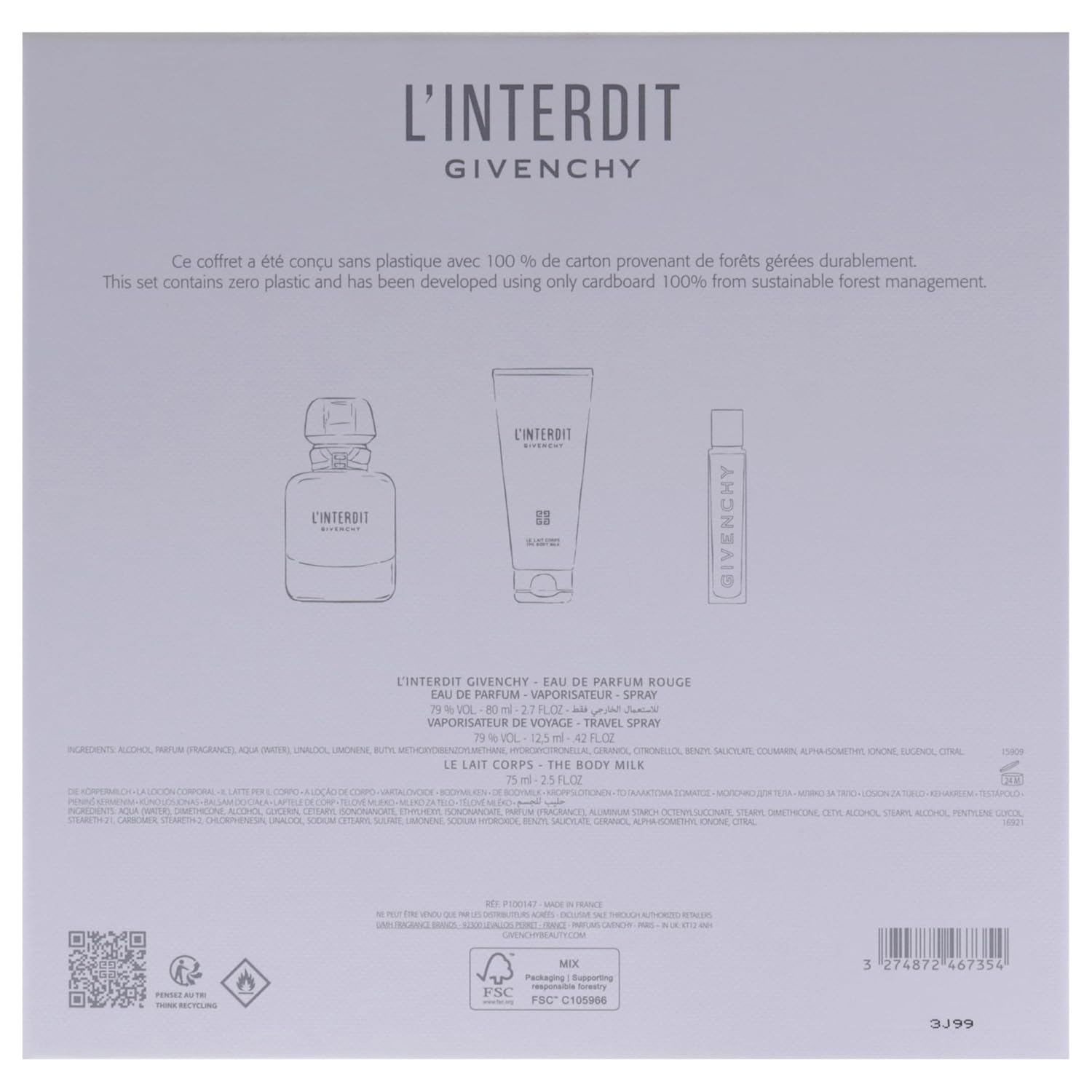 LInterdit by Givenchy for Women - 3 Pc Gift Set 2.7oz EDP Rouge Spray, 0.41oz EDP Spray, 2.5oz Body Milk - Image 7