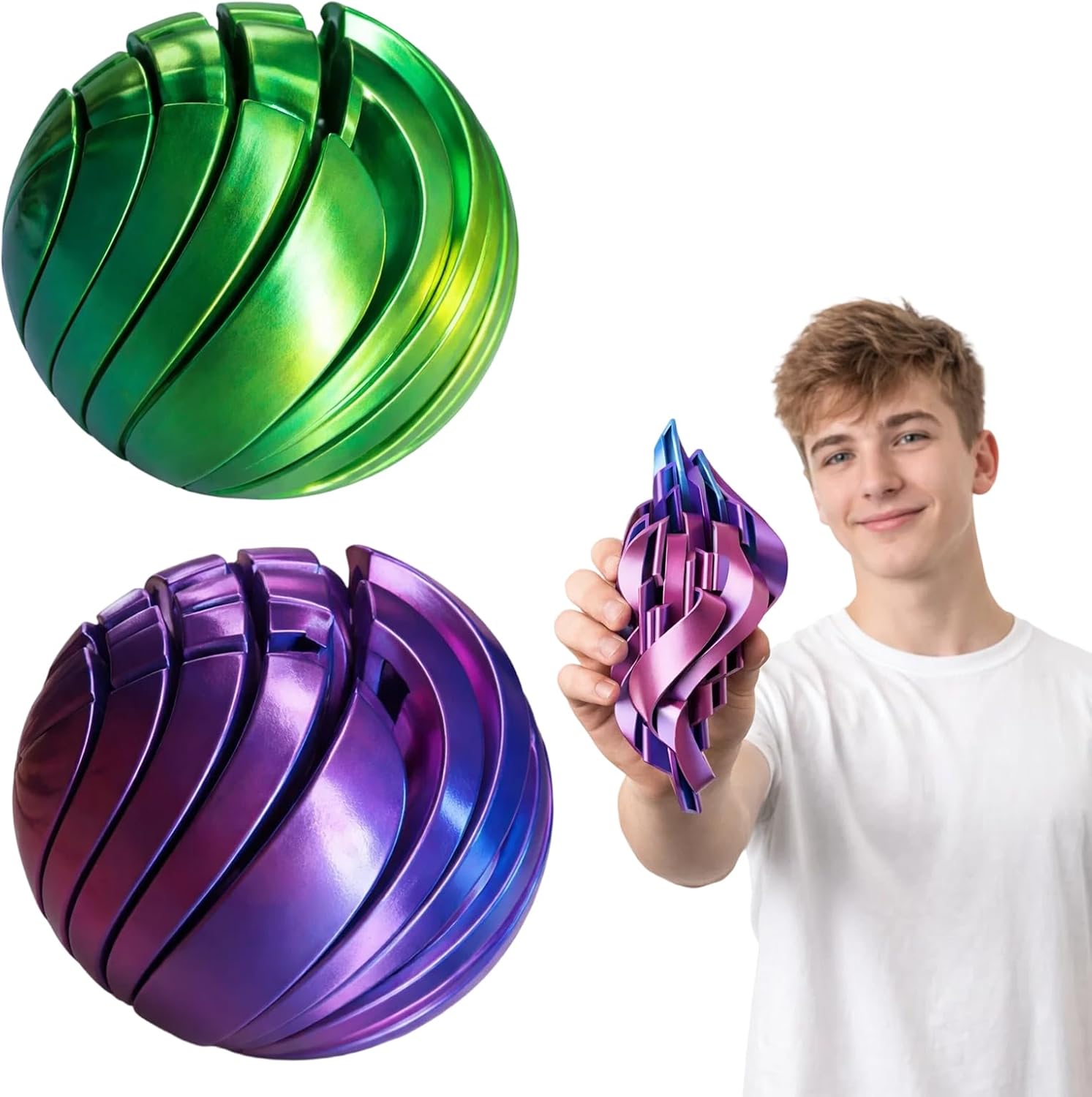 2 Pack Gear Ball Fidget Toy with Rotating Design 5.5 cm, Stress Relief Fidget Gear Balls, 3D Printed Gear Ball, Gear Sphere Fidget Toy, Anxiety Relief Toys (Red-Blue & Turquoise)