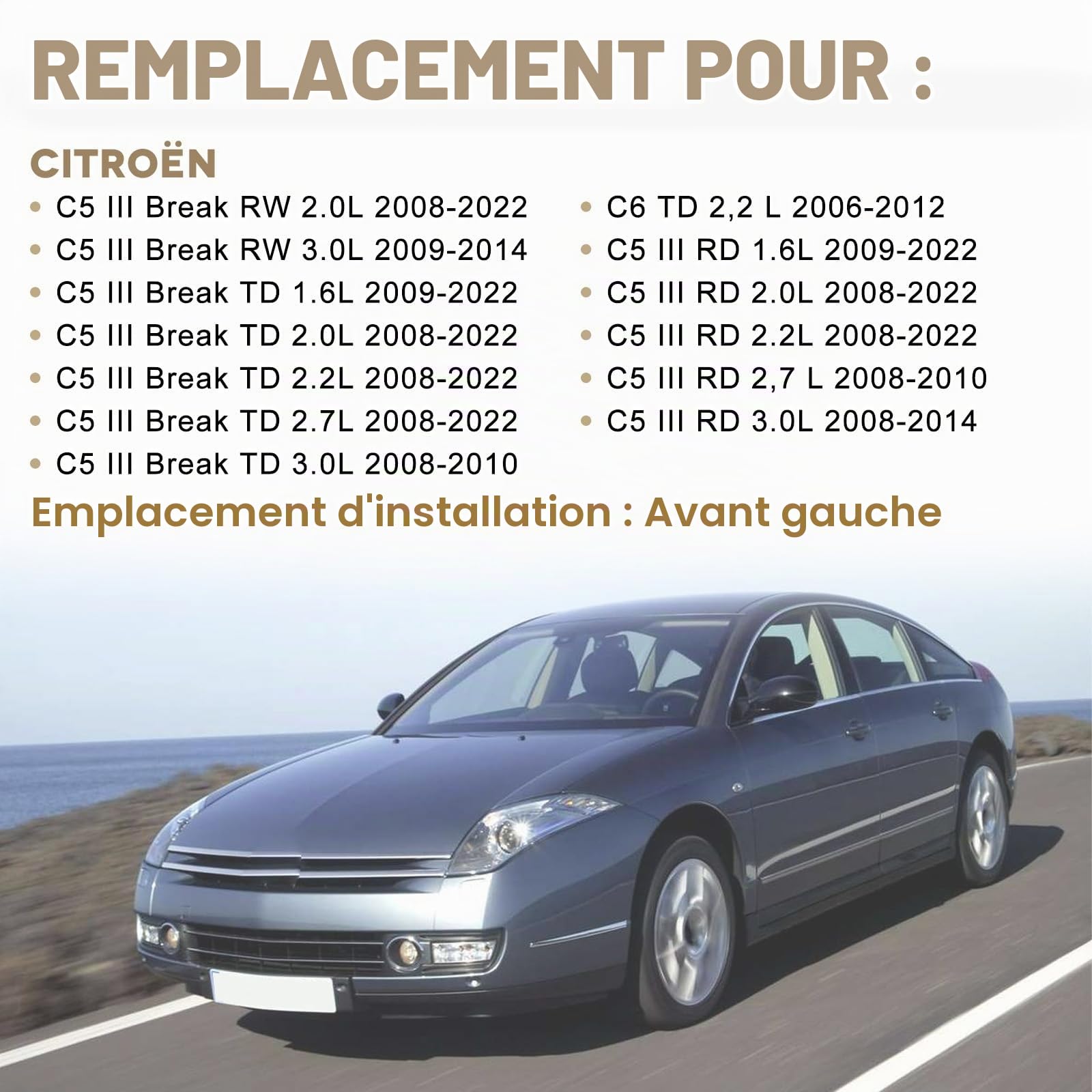 5271L5 Amortisseur hydrostatique avant gauche de rechange pour Ci-troën C6 TD 2.2L C5 III RD 1.6L 2.0L 2.7L 3.0L 2006-2022 5271.L5 5208.J4 5208.S2 5208.S4 5271.J9
