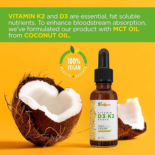 Miniatura 4 de Gotas líquidas veganas Vitamina D3 K2 (MK7) – Vitamina D líquida 100% a base de plantas mejorada con aceite de coco para una máxima absorción – 1