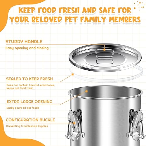 Miniatura 5 de Juego de 4 recipientes de acero inoxidable para almacenamiento de alimentos para perros, 30 libras y 10 libras, combo hermético para mascotas