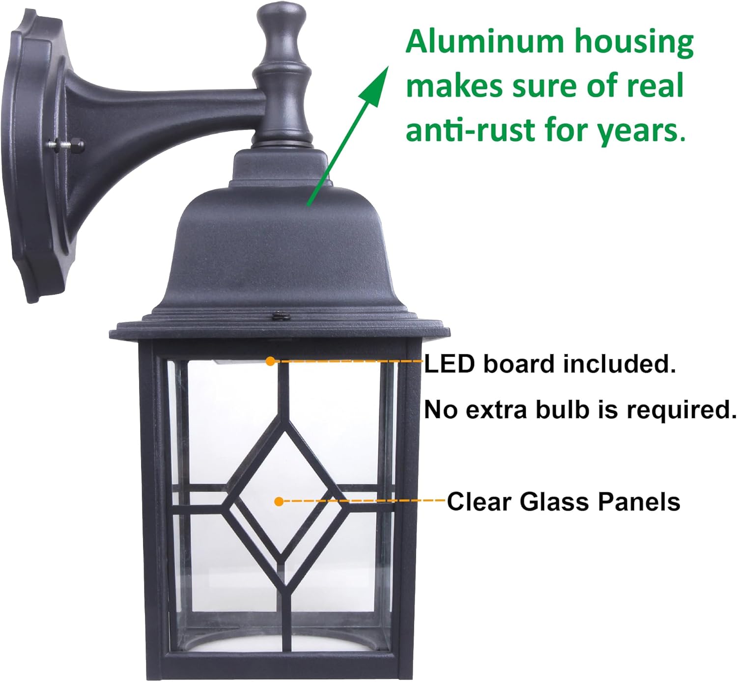 LIT-PaTH Outdoor LED Wall Lantern, Large Exterior Wall Light Fixture, 3000K Warm White, 11W 1000 Lumen, Matte Black Anti-Rust Aluminum Porch Lighting for Outside, Patio, Garage, 1 Pack