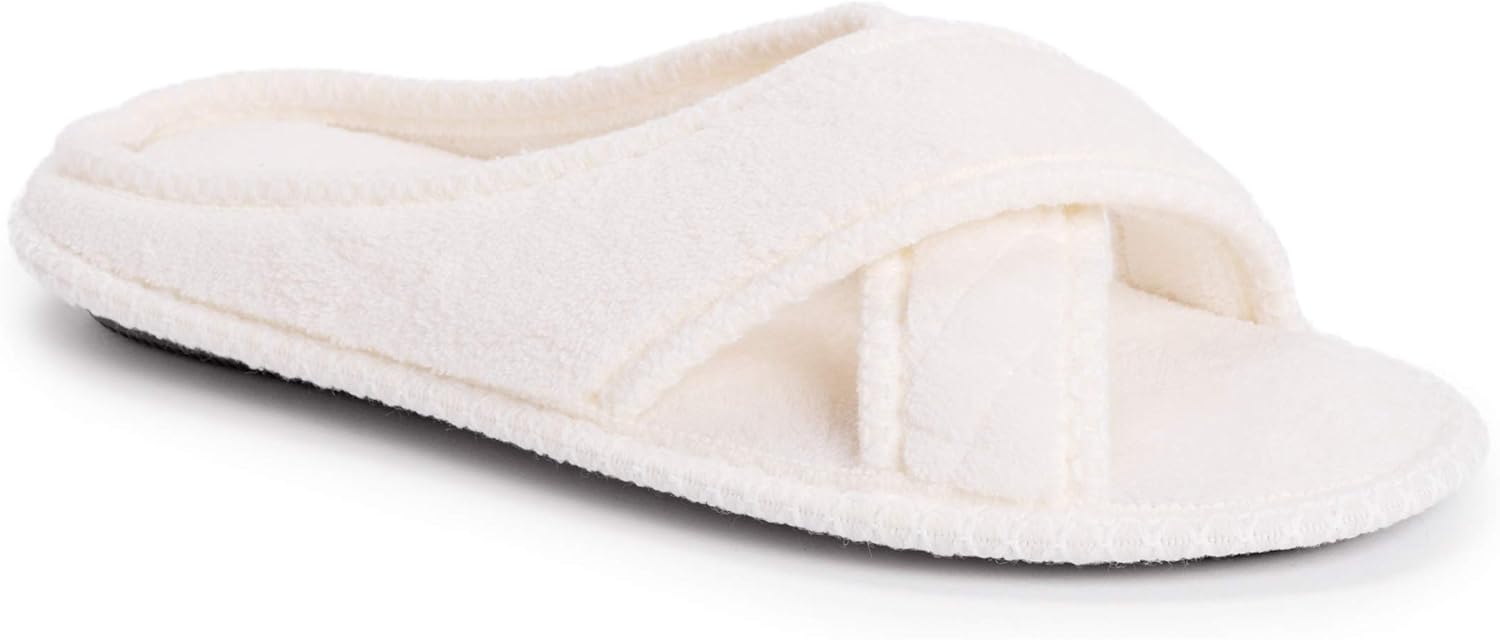 MUK LUKS womens Women's Ada Micro Chenille Cross Cross Slipper, Daisy White, Large US