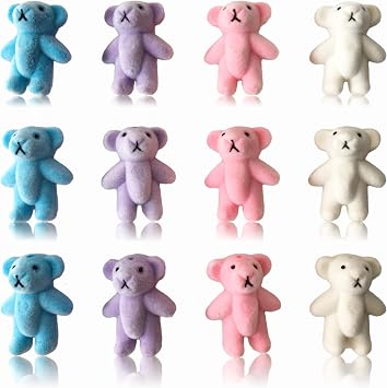 12pcs Mini Cute Standing Bear for Baby Shower Earring Keychain DIY Decoration Flocking Bear Teddy Stuffed