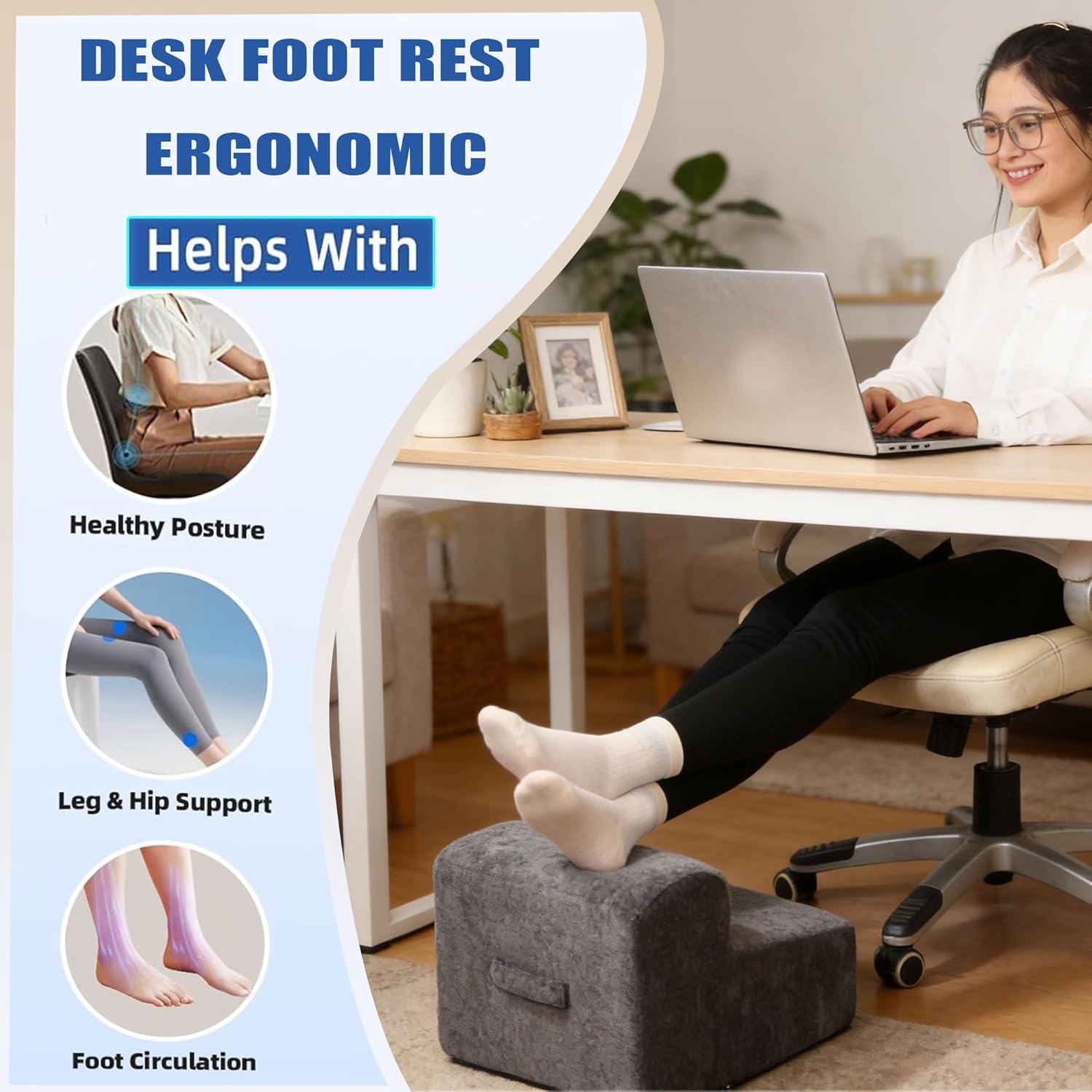 Foot Rest for Under Desk At Work.Ergonomic Foot Rest for Under Desk At Work,Rest for Under Desk Office & Home,Footstool Leg Elevation