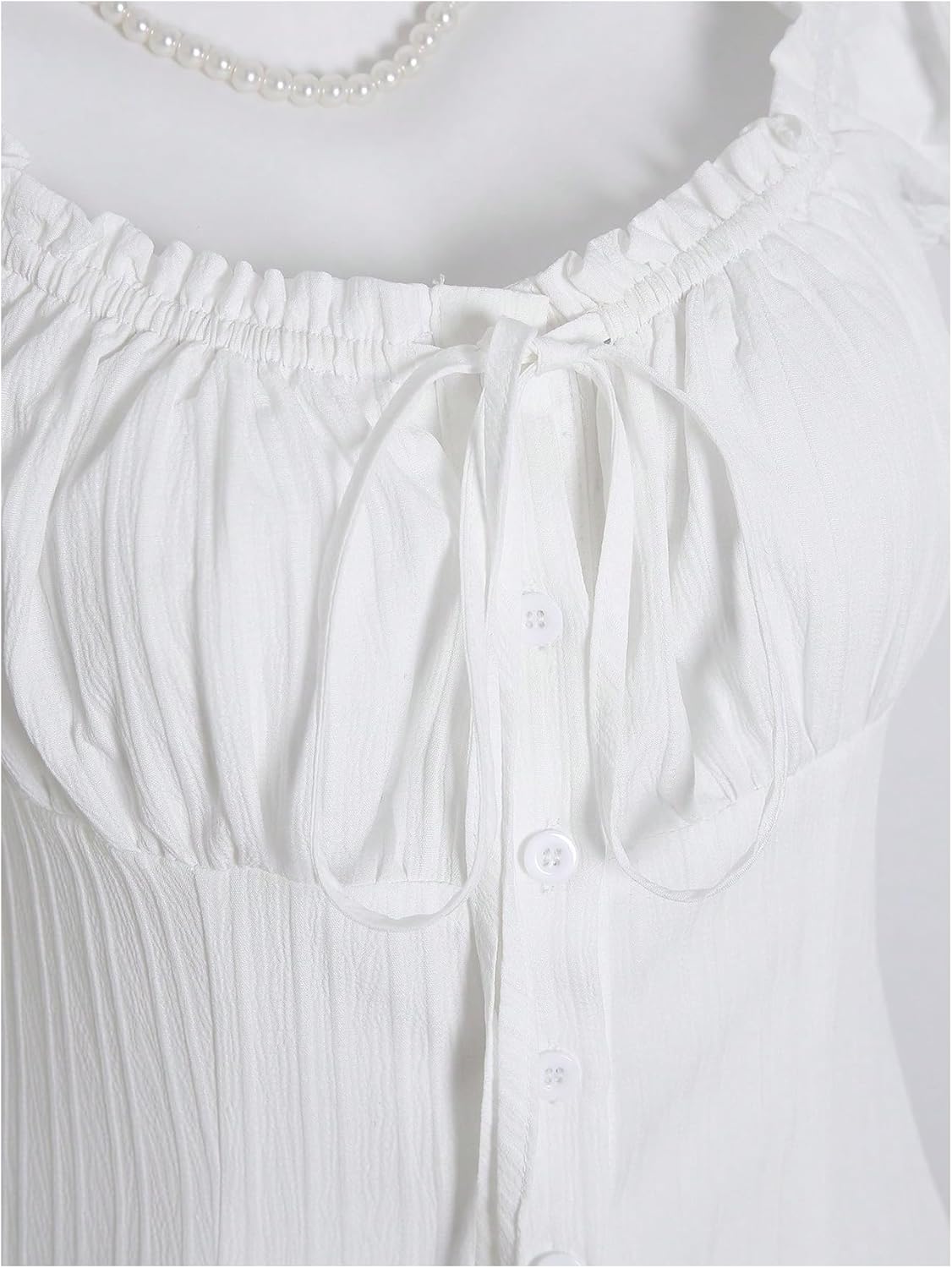 SOLY HUX Women's Frill Trim Button Down Shirts Tie Front Puff Sleeve Ruffle Blouse Tops - Image 4