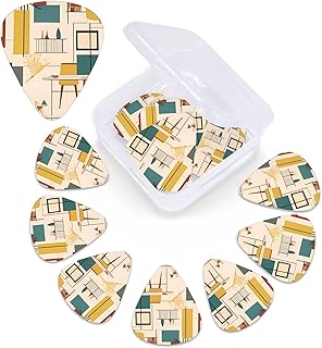 Mid Century Modern Print Guitar Picks 12 Pack Guitar Plectrums with Storage Box Bass Picks For Acoustic Guitar Bass Electric Ukulele Includes 0.46mm, 0.71mm, 0.96mm