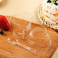 Vista 3 de Paquete de 100 mini vasos de plástico transparente con tapas, recipiente de yogur en forma de corazón de 5 onzas para fiestas, aperitivos