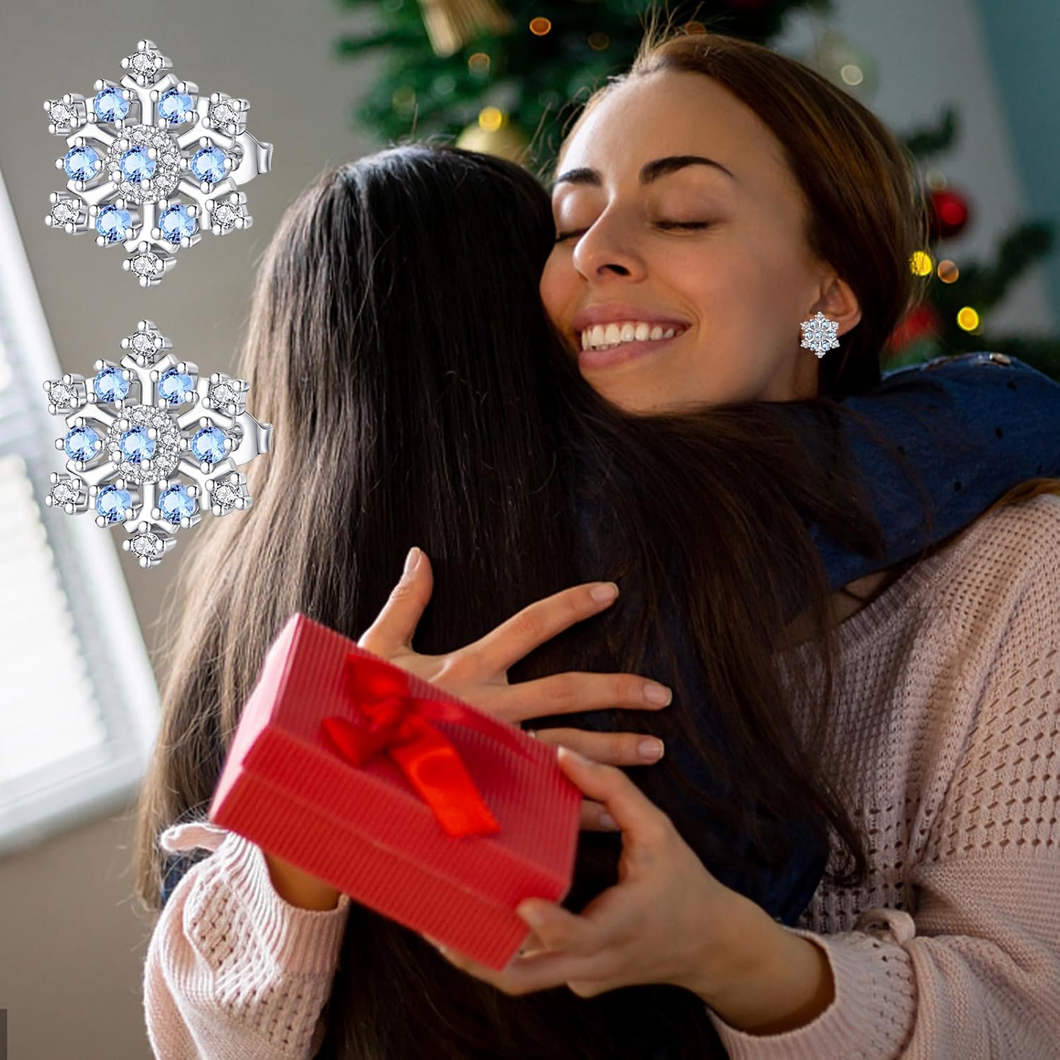 Hopply Winter Snowflake Christmas Earrings Stud for Women's, 925 Sterling Silver Snowflake Stud Earrings with White Cubic Zirconia Christmas Gift Jewelry for Ladies - Image 4