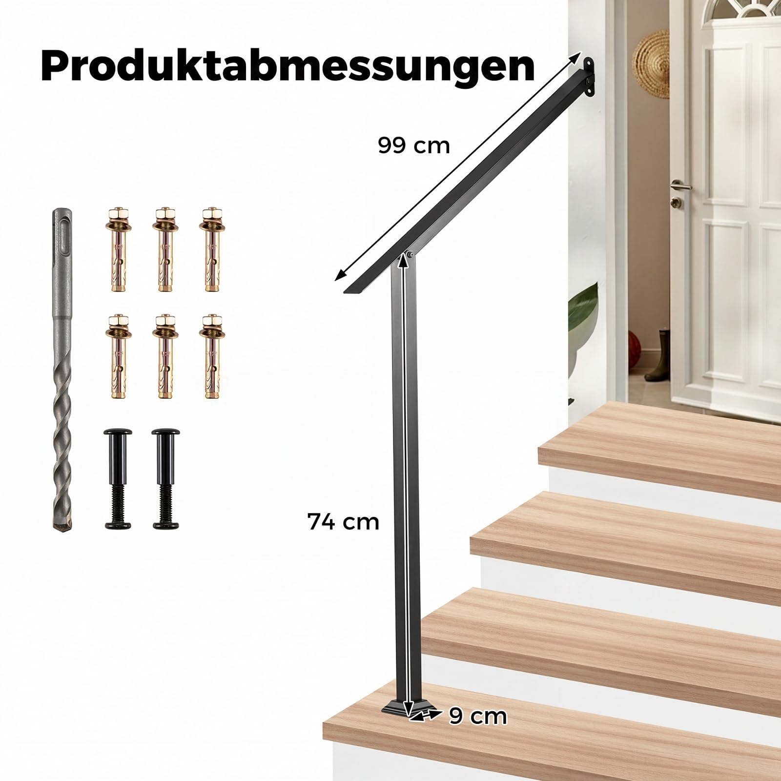 COSTWAY Metalowa poręcz schodowa, poręcz na 3/4 stopni, 2 x 99 x 9 x 74 cm