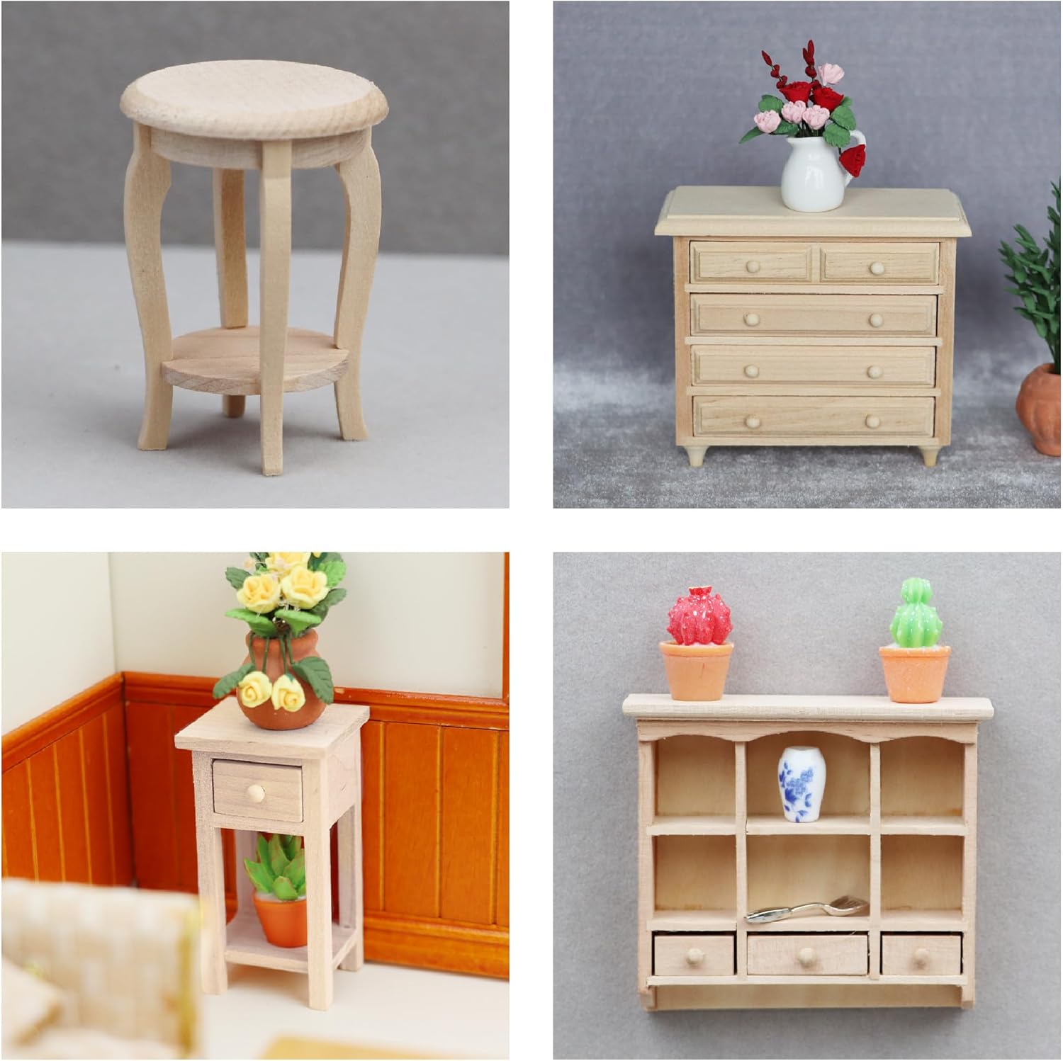 AirAds 1:12 Scale Dollhouse Miniatures Unfinished Wooden furnitures Lot4 Flower Stands