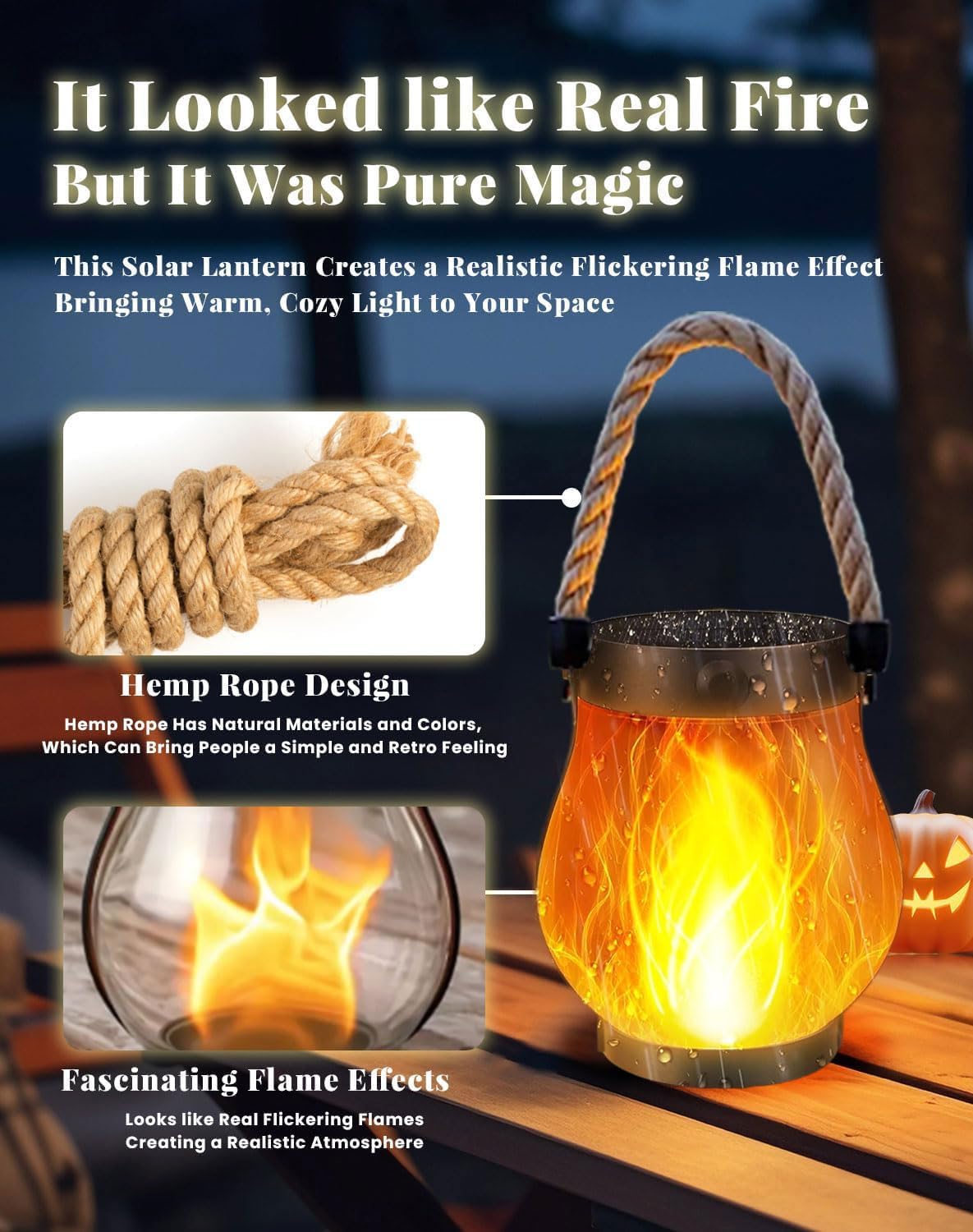 Solar Lantern Outdoor Lights, Solar Lantern, Flame Camp Lamp , Realistic Flames, Ip65 Waterproof, for Patio Poolside Yard Patio Porch Garden Path (4 PCS)