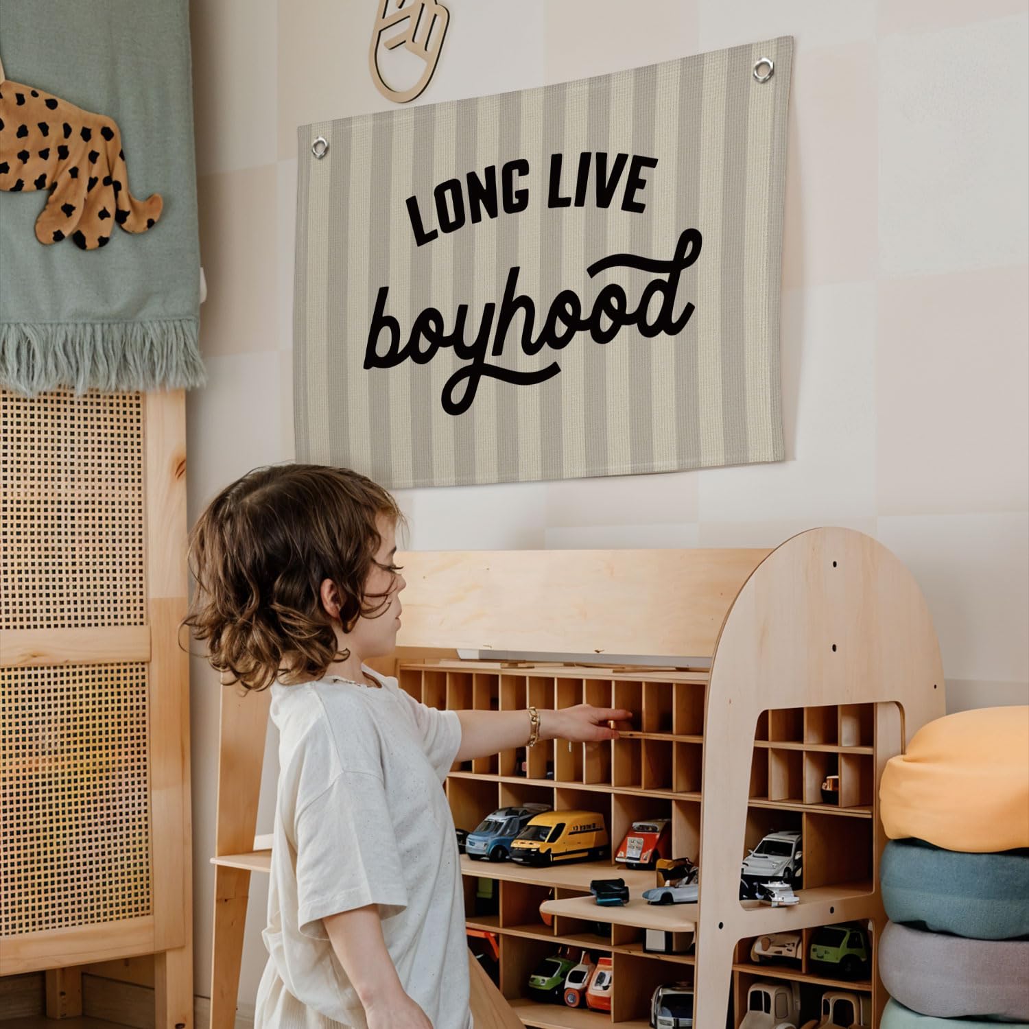 CEBTHN Long Live Boyhood Banner – Linen Canvas Wall Hanging Flag, Boys Room & Nursery Decor, Playroom Wall Art, Baby & Toddler Room Decoration, 20x30 Inch - Beige