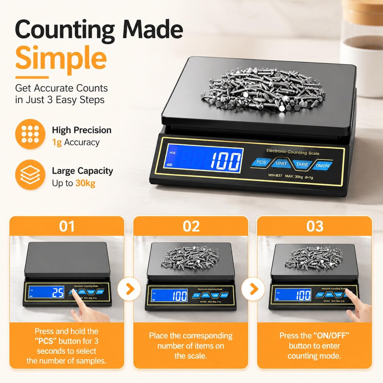 SOONHUA Bilancia da cucina, 30 kg, 0,1 g, in acciaio inox