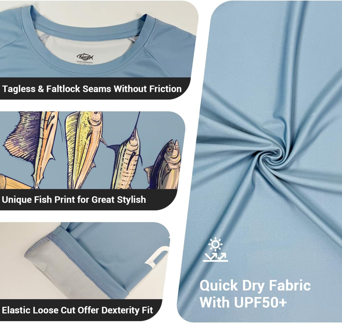 Palmyth Mens Fishing Shirts Sun Protection T-Shirts UV UPF 50+ Long Sleeve Rash Guard Tee - Image 5