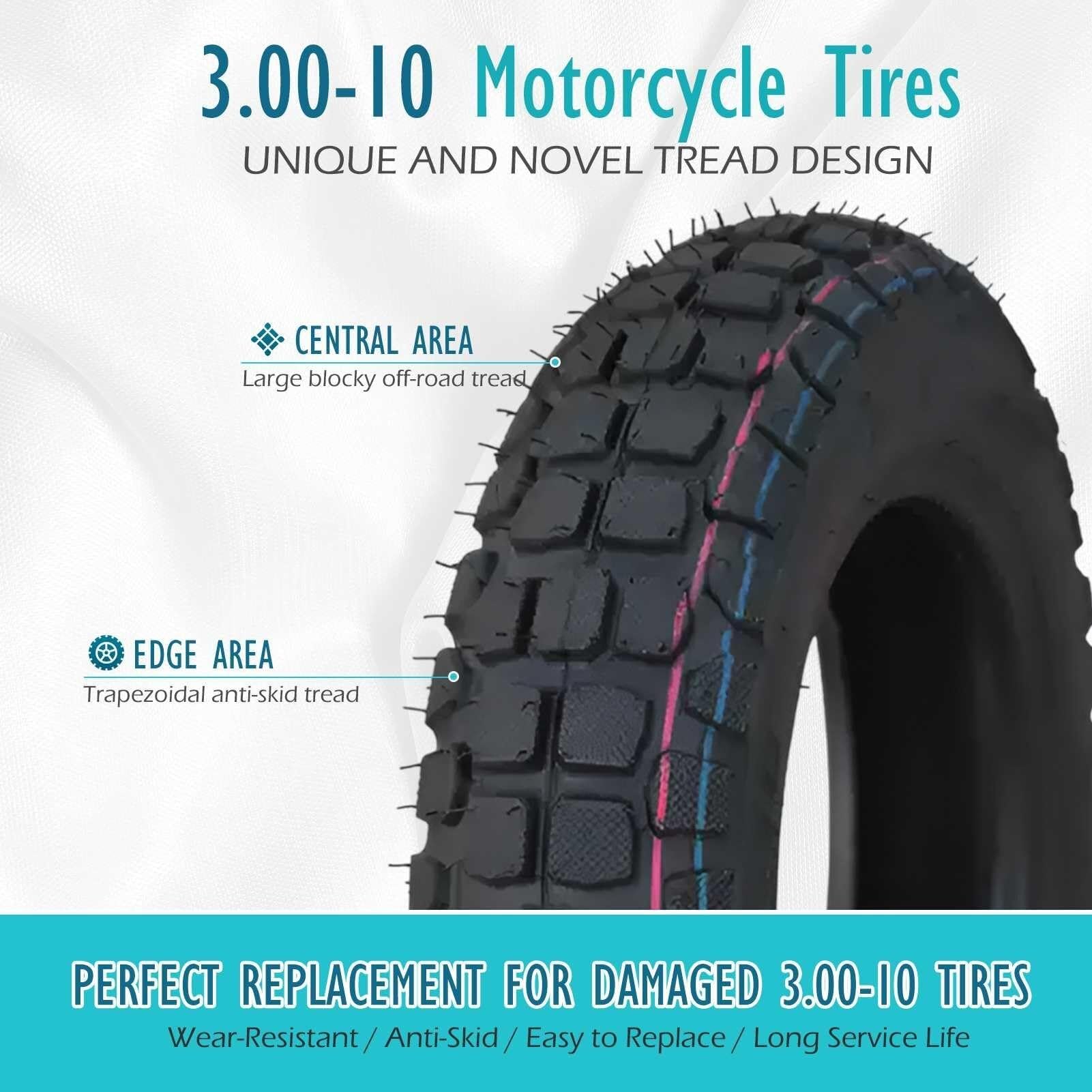 3.00/10 Opona Bez Wewnętrznej Rurki Off-Road z 3.00-10 4PR Wysoka Przyczepność Śnieg 3.00 10 Odporna na Zużycie Wydajność dla Roweru Elektrycznego(2pc)