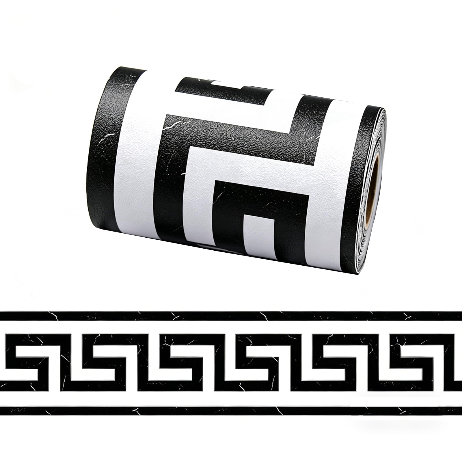 Black White Greek Key Border Wall Stickers - 10cm x 500cm Self Adhesive Peel and Stick Wall Decals, Waterproof Removable Home Decor for Modern Interior Design