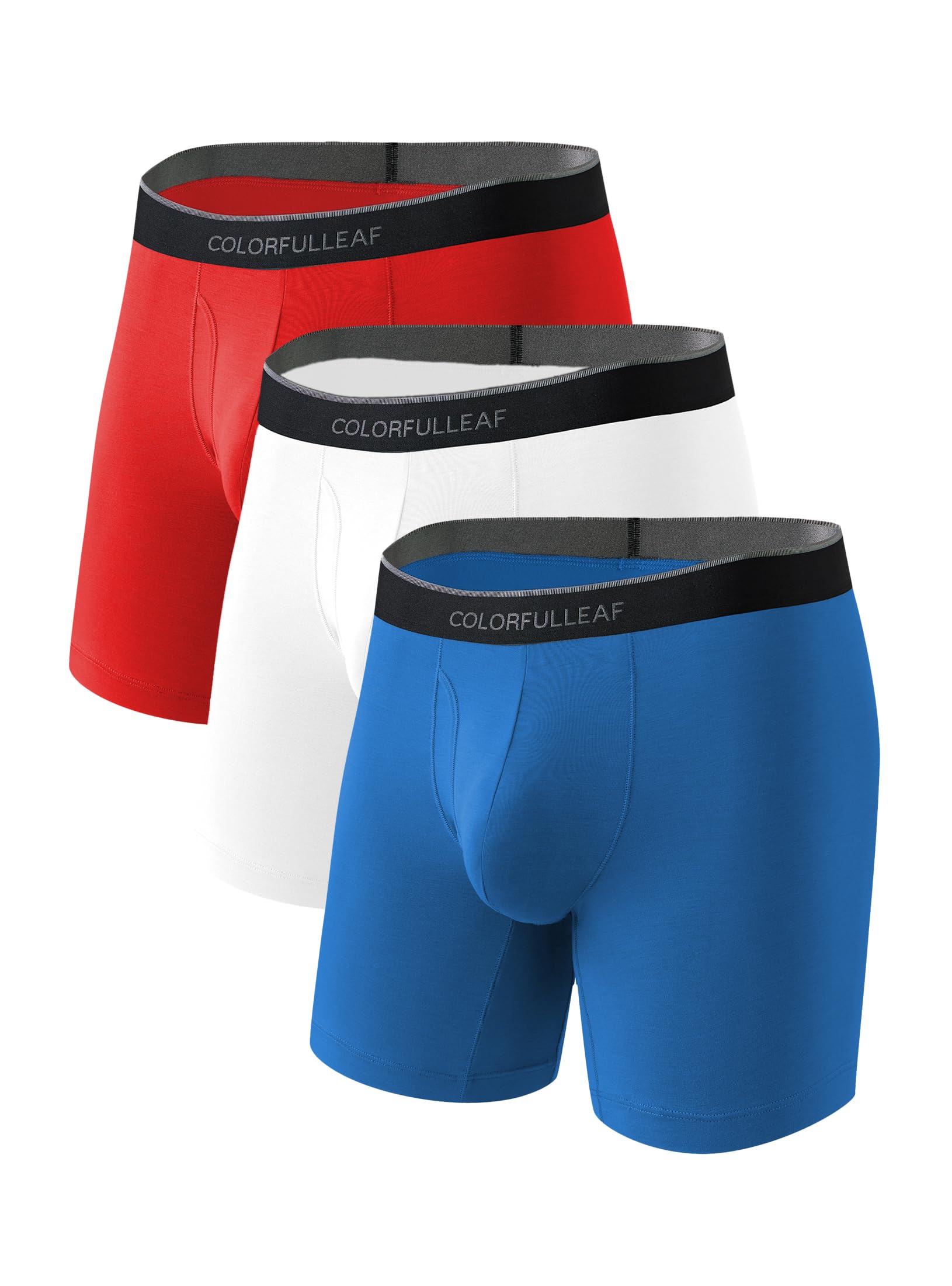COLORFULLEAF Mens Underwear Soft Bamboo Rayon Boxer Briefs Breathable Open Fly Underwear Multipack