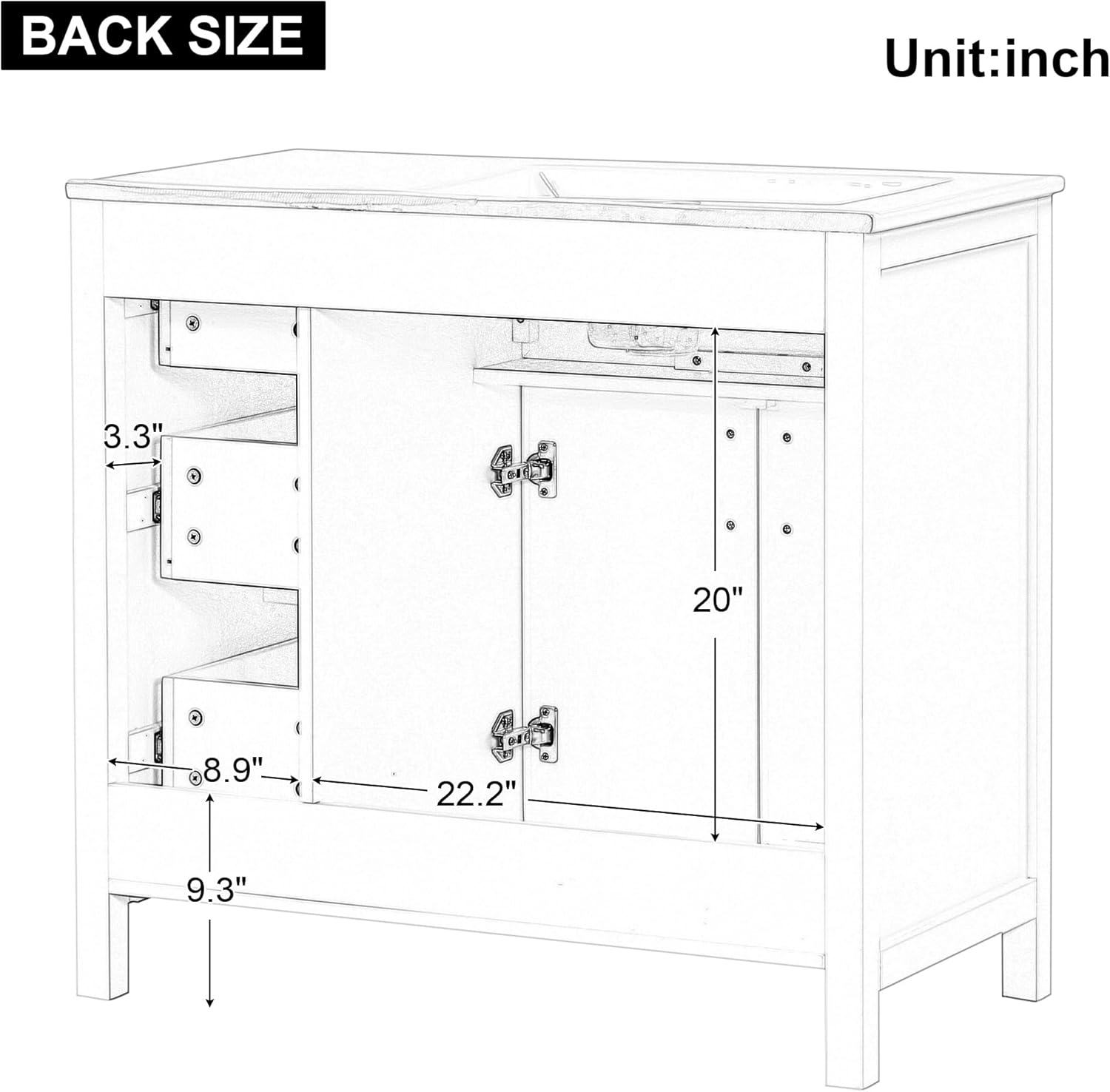 36-inch Bathroom Vanity with Sink, Free Standing Bathroom Vanity Cabinet with Two Doors and Three Drawers, Solid Wood Bathroom Organizer with Single Ceramic Sink, Black