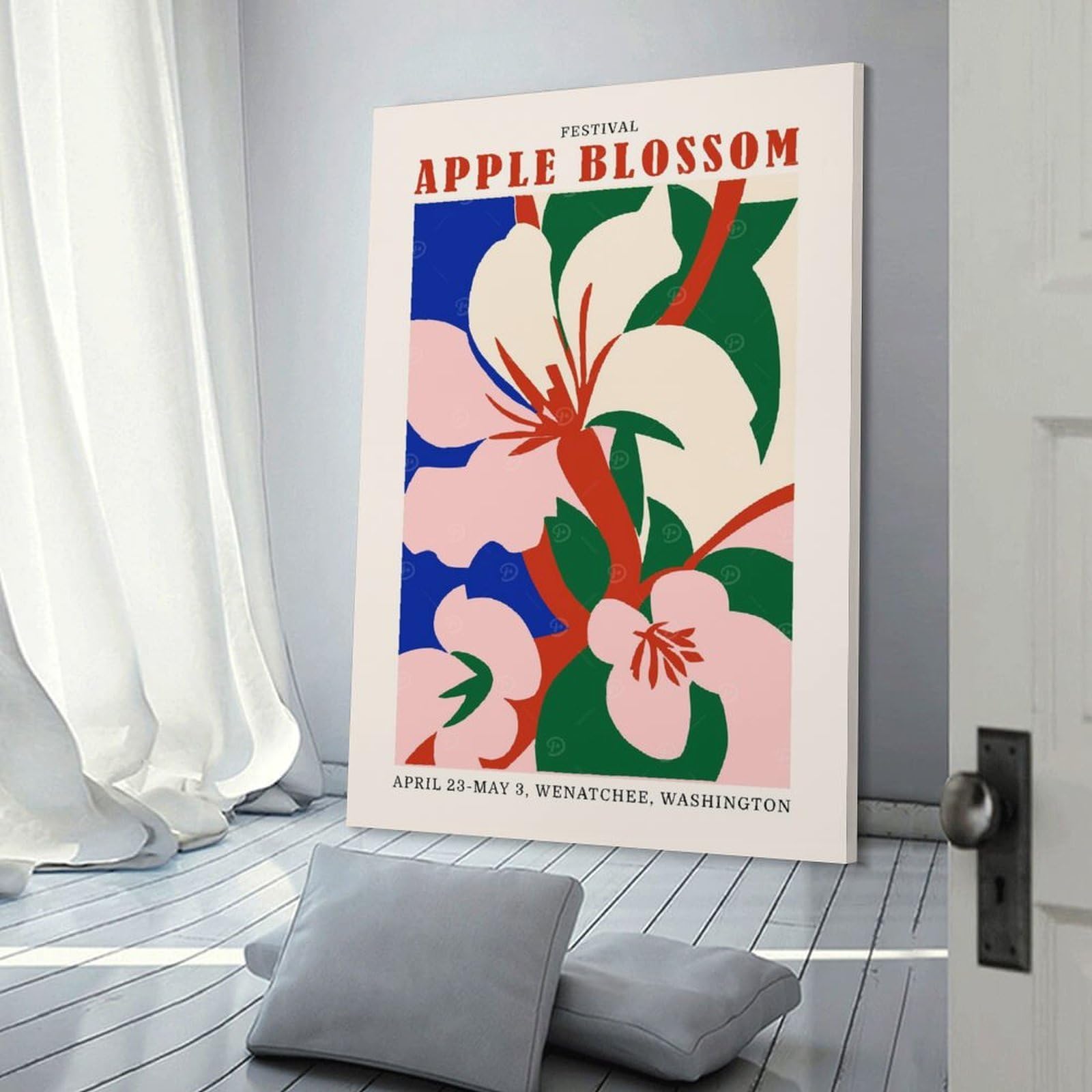 Junmoney Apple Blossom Festival Canvas Art Print, 24x36inch(60x90cm), for Office Decor, Home Working Or Creative Rooms, Wall Art That Adds Style to Work Areas