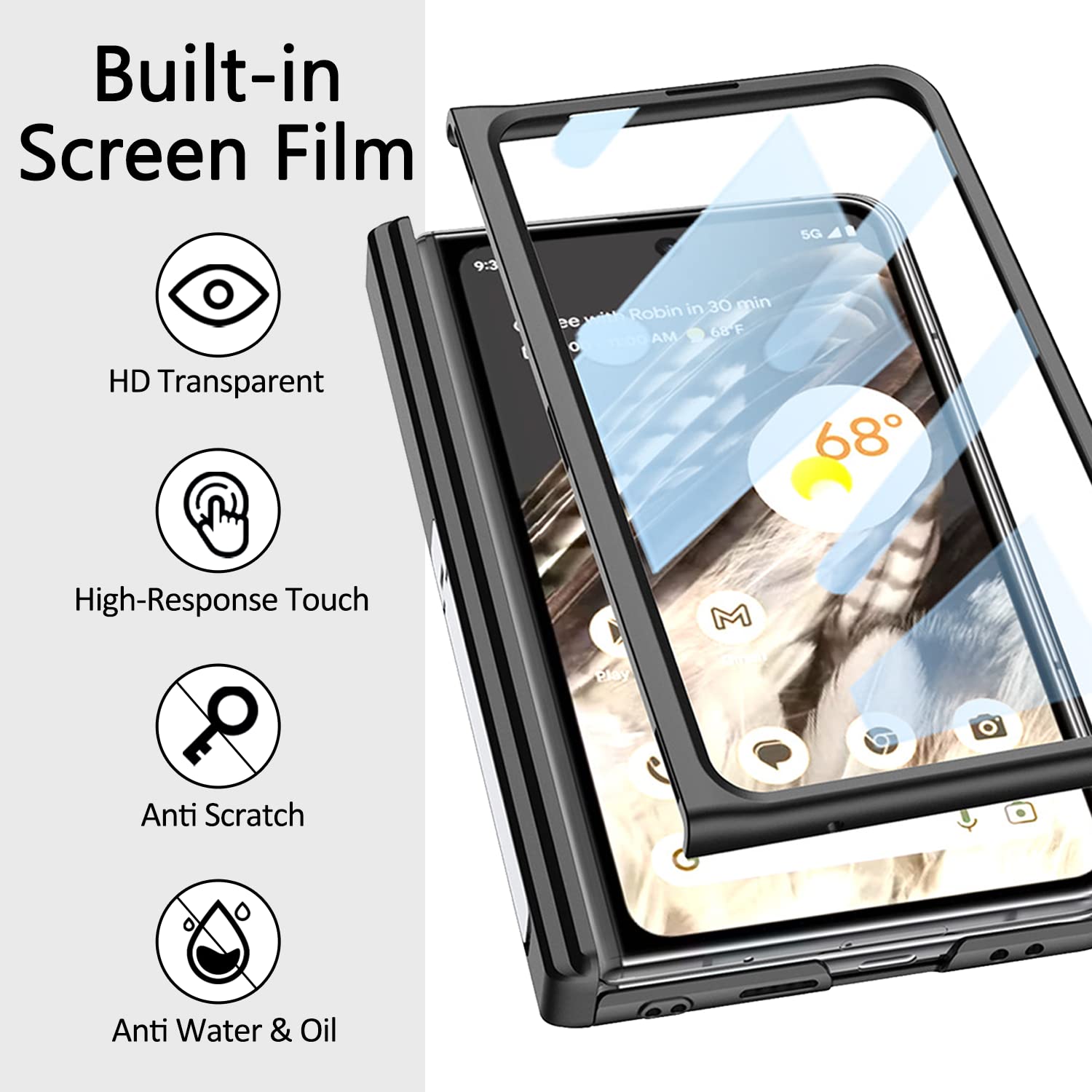 Miimall Funda Compatible Con Google Pixel Fold [protector De Pantalla] [Soporte Duradero] [Protección Magnética De Bisagra] Funda De Piel Sintética A Prueba De Golpes Para Google Pixel Fold 2023