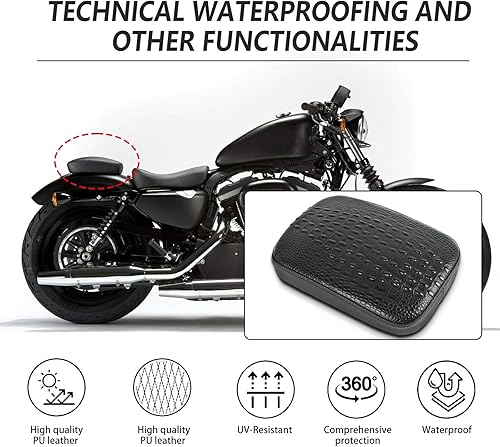 Miniatura 3 de DREAMIZER Asiento de pasajero trasero de cuero para motocicleta, 8 ventosas, asiento rectangular para pasajero, compatible con Harley Bikes Custom