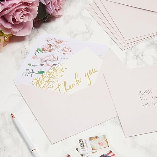 Miniatura 2 de Paper Junkie Sobres A7 marfil con forro floral para invitaciones de boda (5 x 7 pulgadas, paquete de 50)