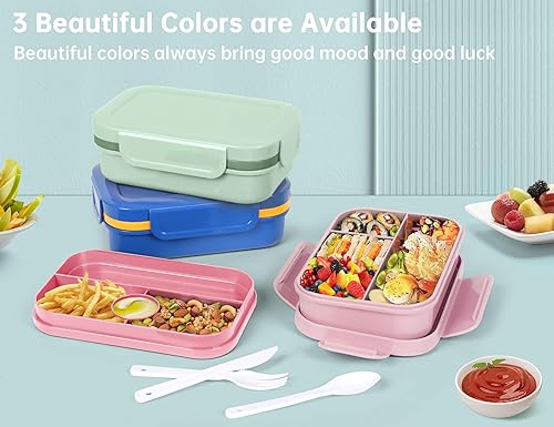 Miniatura 5 de HappyRhino Bento Box - Lonchera para adultos, 67.6 fl oz, doble capa, a prueba de fugas, 4+4 compartimentos, con tenedor y cuchara, sin BPA, apta