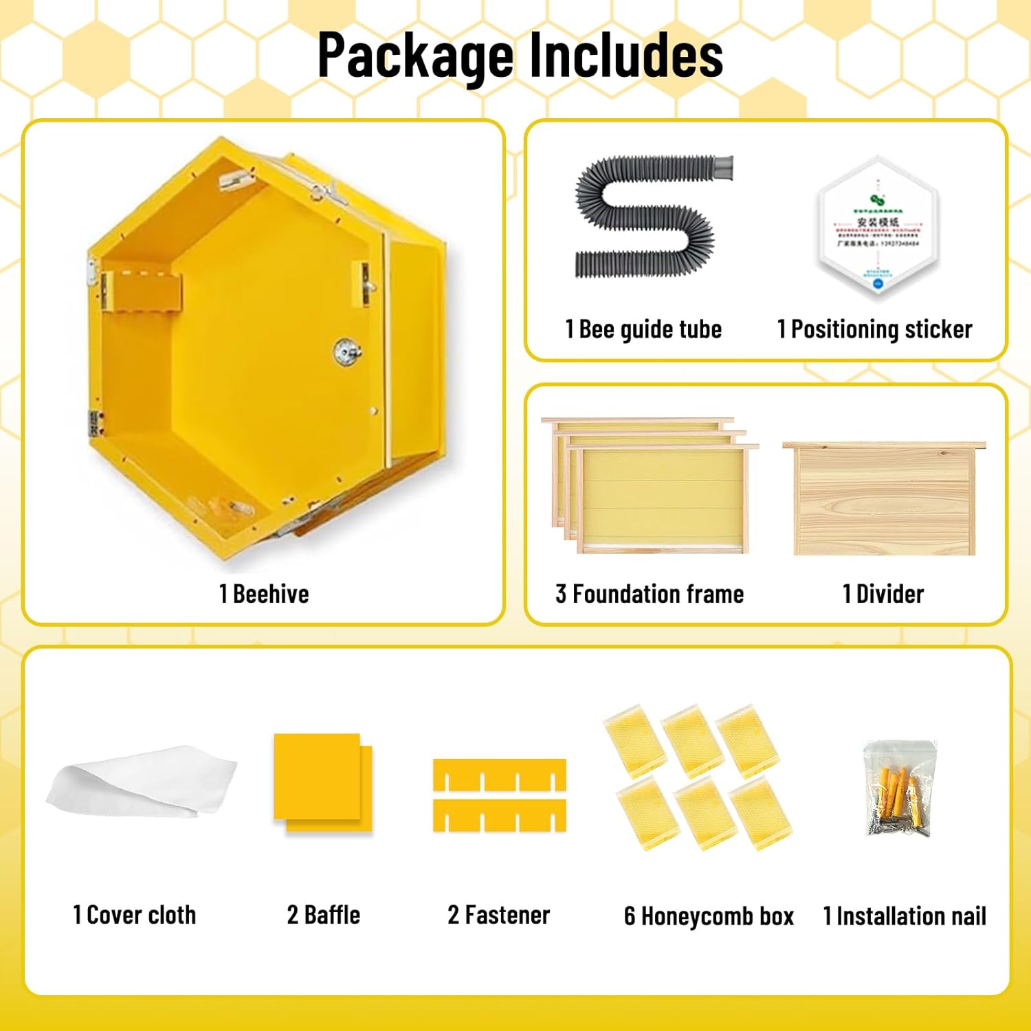 Bee Hive Box with Observation Windows,Complete Beehive Starter Kit,Hanging Beehive for Indoor Bee Breeding,Transparent Door Panel for Easy Observation,with 3 Beehive Frames and 6 Comb Honey Box