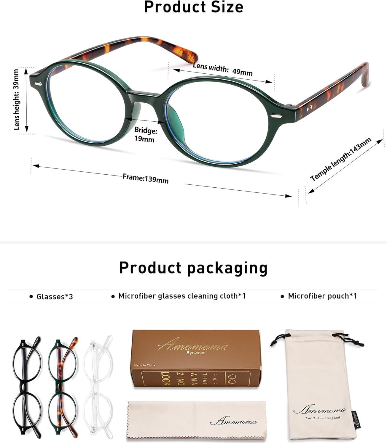 AMOMOMA Trendy Oval Reading Glasses for Women,Men Blue Light Blocking Computer Readers Retro Metal Frame AM6188 - Image 5