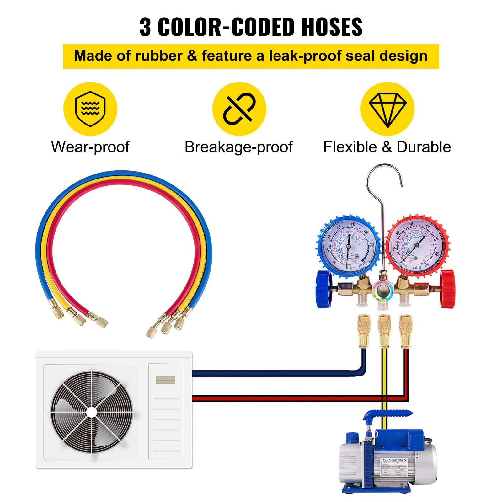 Vakuumpumpe 3CFM1/4HP, 220 V, 50 Hz, für Klimaanlage, Auto, Kühlschrank, Automobilwartung und Vakuumverpackung