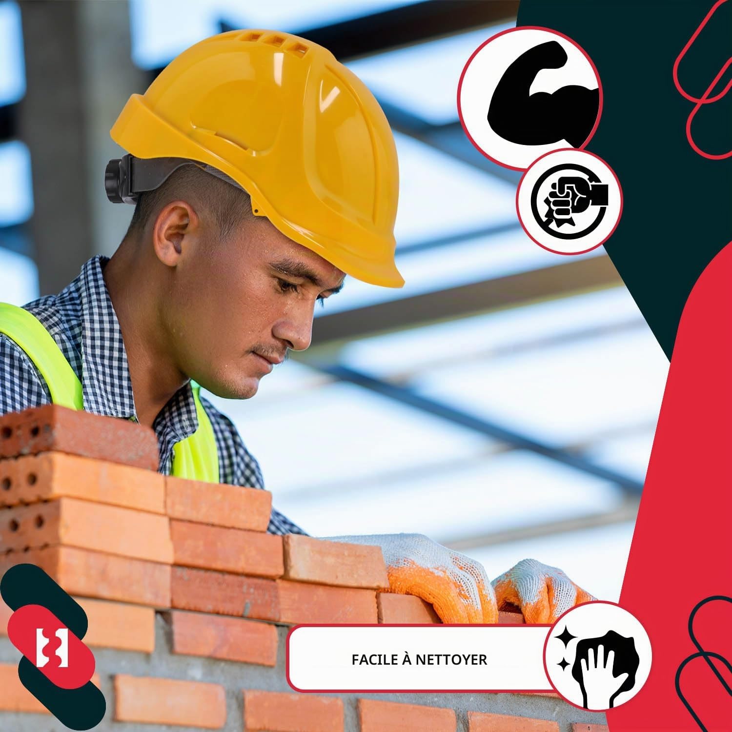 KOTARBAU® Casque De Chantier - Plastique - Jaune - Casque Sécurité Chantier - Réglable - pour Travail Protection