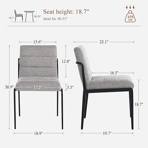 Miniatura 2 de Juego de 2 sillas de comedor modernas, tapizadas de lino, con respaldo acolchado y patas de metal, sillas decorativas sin brazos para cocina, sala