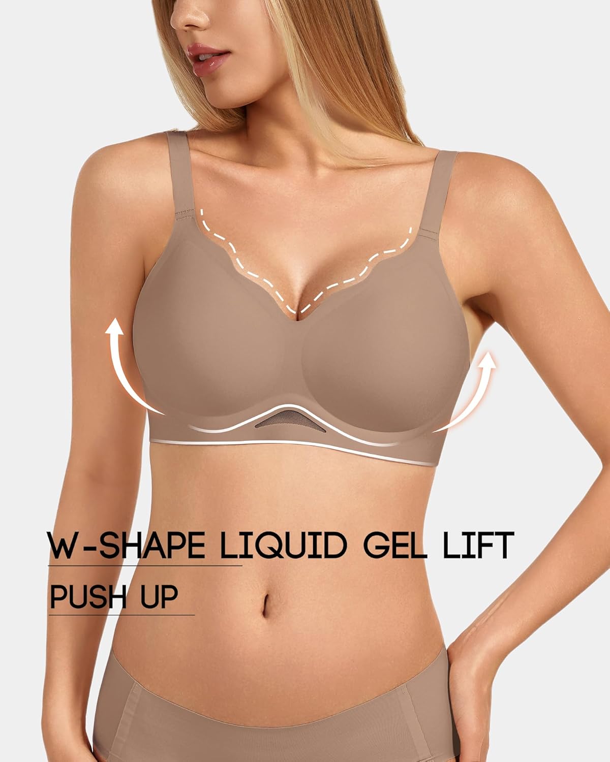 Women's Jelly Scalloped Wireless Bra, Cloud-Like Comfort & Support, Breathable No Underwire Push Up Everyday T-Shirt Bras - Image 2