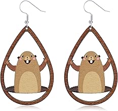 Wooden Groundhog Earrings Cute Groundhog Day Earrings for Women Girls Prairie Dog Groundhog Day Jewelry Gifts Costume Accessories