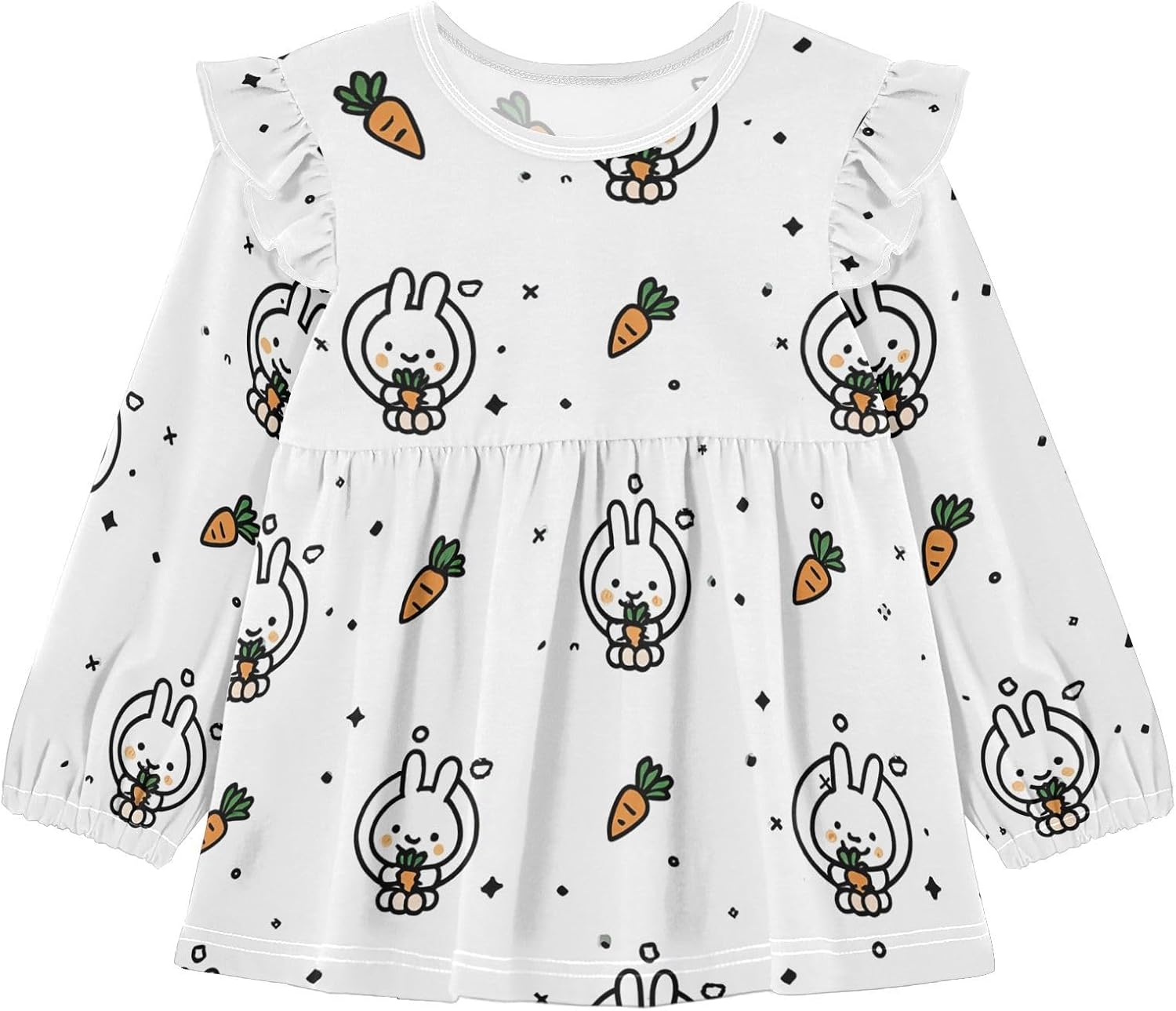 visesunny Toddler Clothes for Girls Rabbit Ring Carrot Long Sleeve Fall Shirts Cotton Top with Ruffle Collar