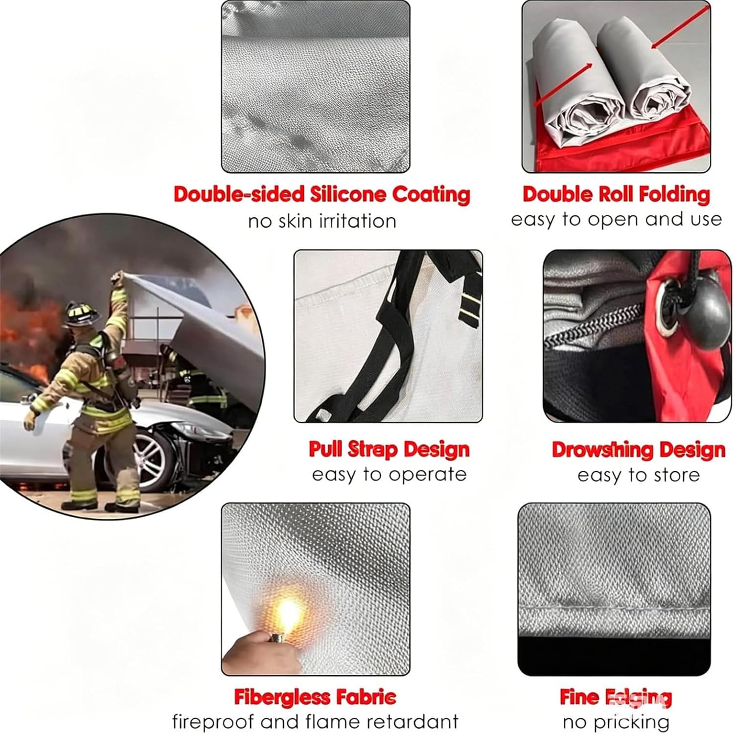 Mantas Ignífugas Emergencia para Coche, Manta Extinción Incendios 1100 °C, Cubierta Fibra De Vidrio Recubierta Silicona, Mantas De Extinción Incendios Resistentes Al Calor 3x4m/9.8x13.1ft