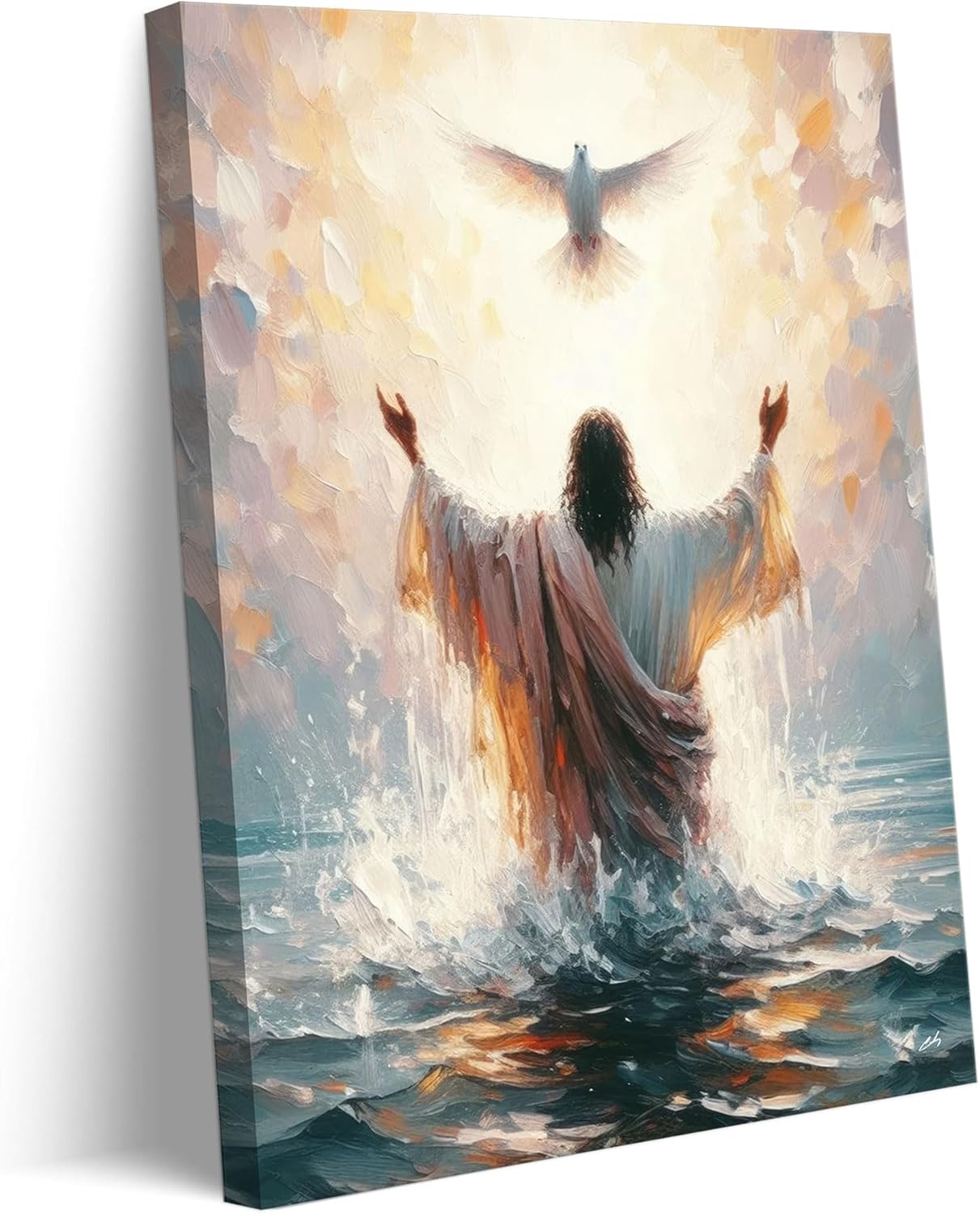 Jesus Baptism Canvas Wall Art Jesus And The Dove Picture Wall Decor Holy Spirit Christian Faith Poster Print Painting For Living Room Bedroom Church Decoration Ready To Hang