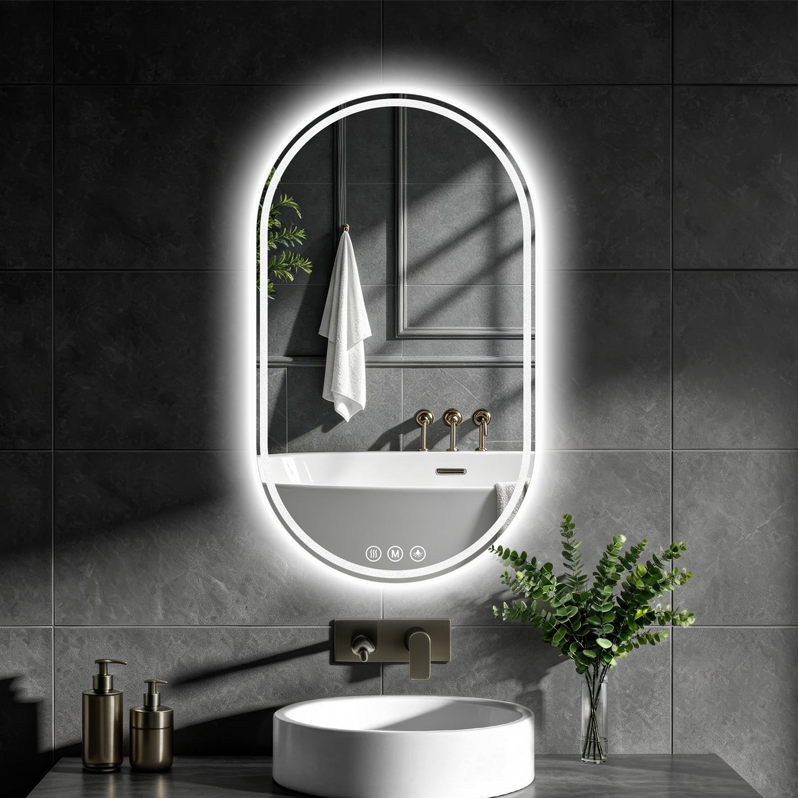 XRAMFY Badspiegel mit Beleuchtung LED 70×40CM Anti-Beschlag Badezimmer Wandspiegel Badezimmerspiegel IP65 Wassergeschützt