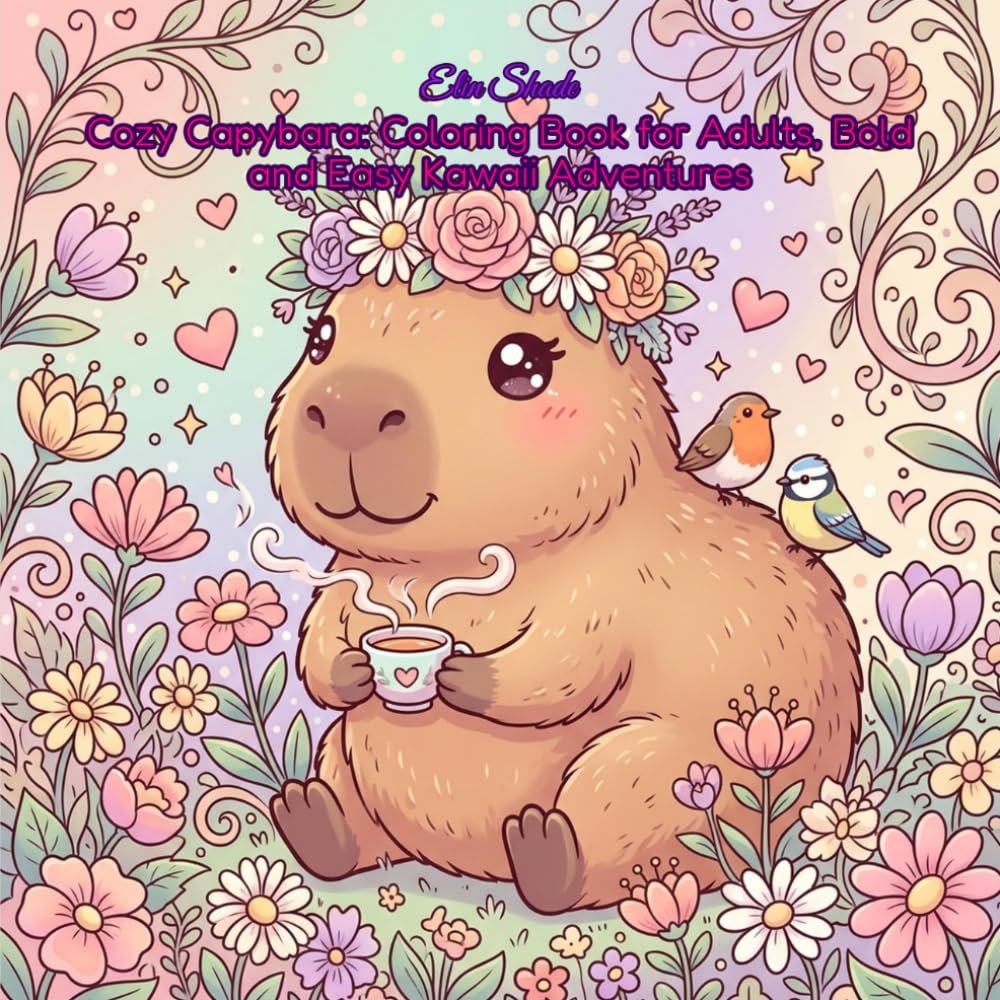 Cozy Capybara: Coloring Book for Adults, Bold and Easy Kawaii Adventures: 40 Adorable Designs Featuring a Cute Capybara in Cozy Daily Life Scenes — ... for Relaxation and Stress Relief
