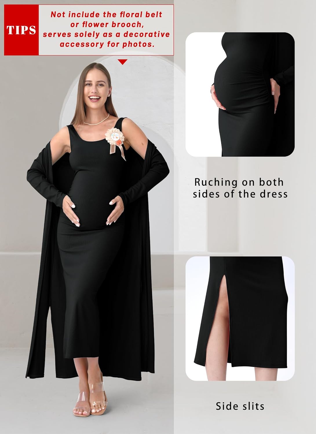Rnxrbb 2 PCS Winter Spring Maternity Dress Cardigan Set Long Bodycon Maxi Formal Dresses Boho Baby Shower for Women - Image 4