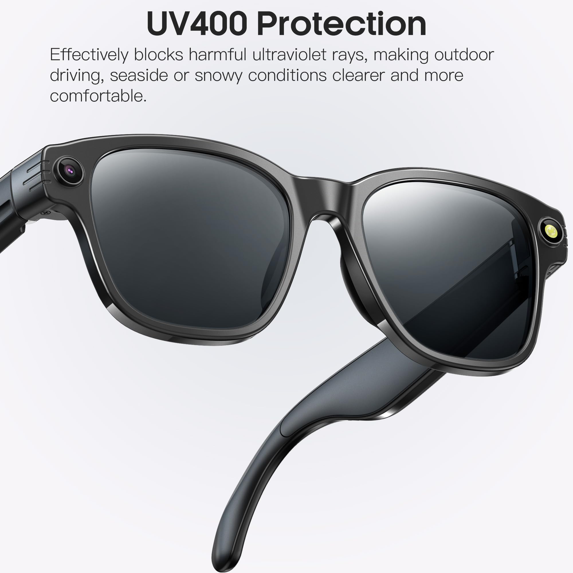 Gafas inteligentes con cámara AI para hombres y mujeres con 8 MP, grabación de video HD 4K/1200P, traducción, asistente de voz GPT, reconocimiento de objetos IA, música/llamada manos libres, batería