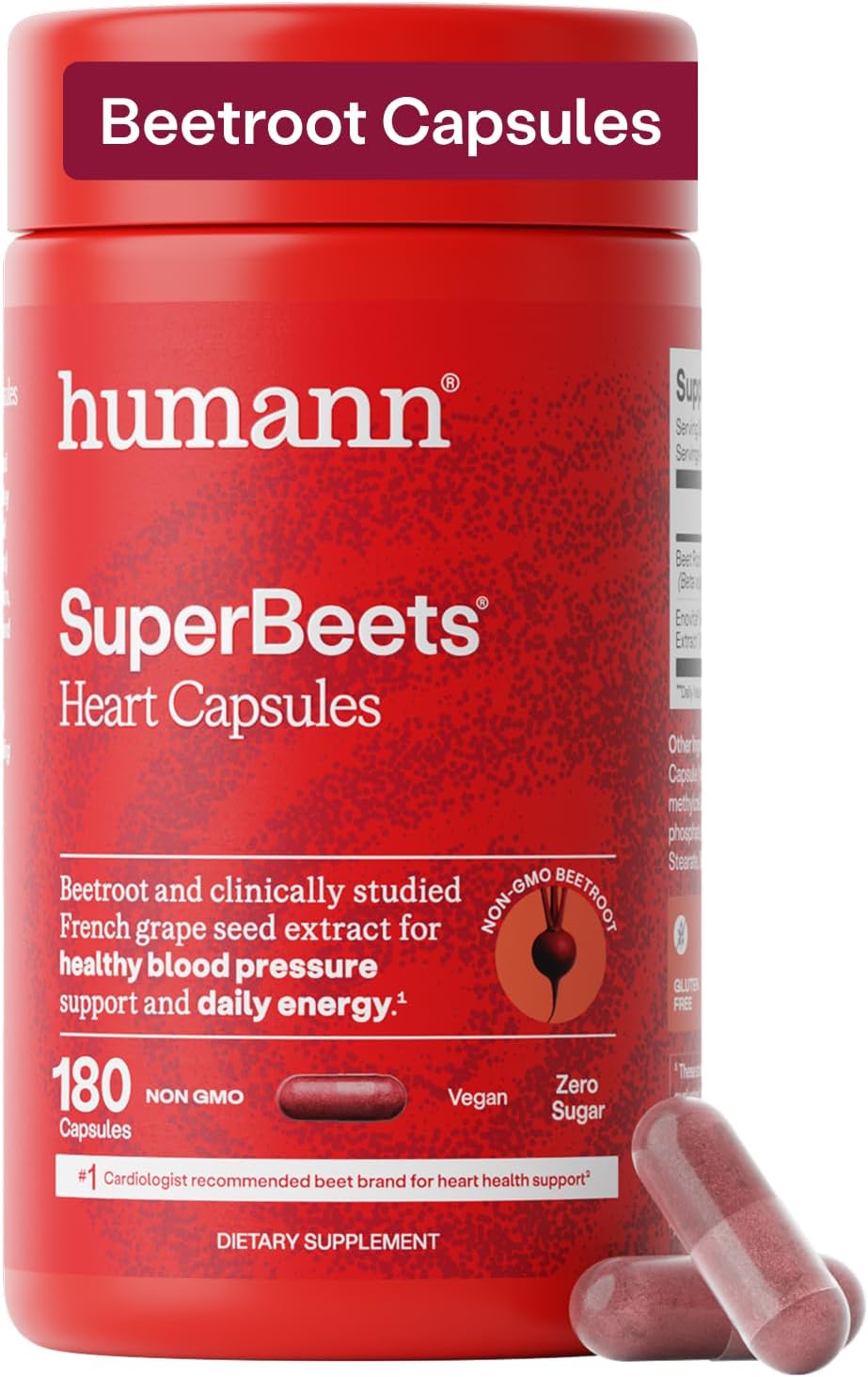 HumanN SuperBeets Beet Root Capsules Quick Release 1000mg, 180 Ct | Nitric Oxide Support, Blood Pressure & Energy, Non-GMO Beetroot Powder, Antioxidant Support, Once Daily, Made in USA
