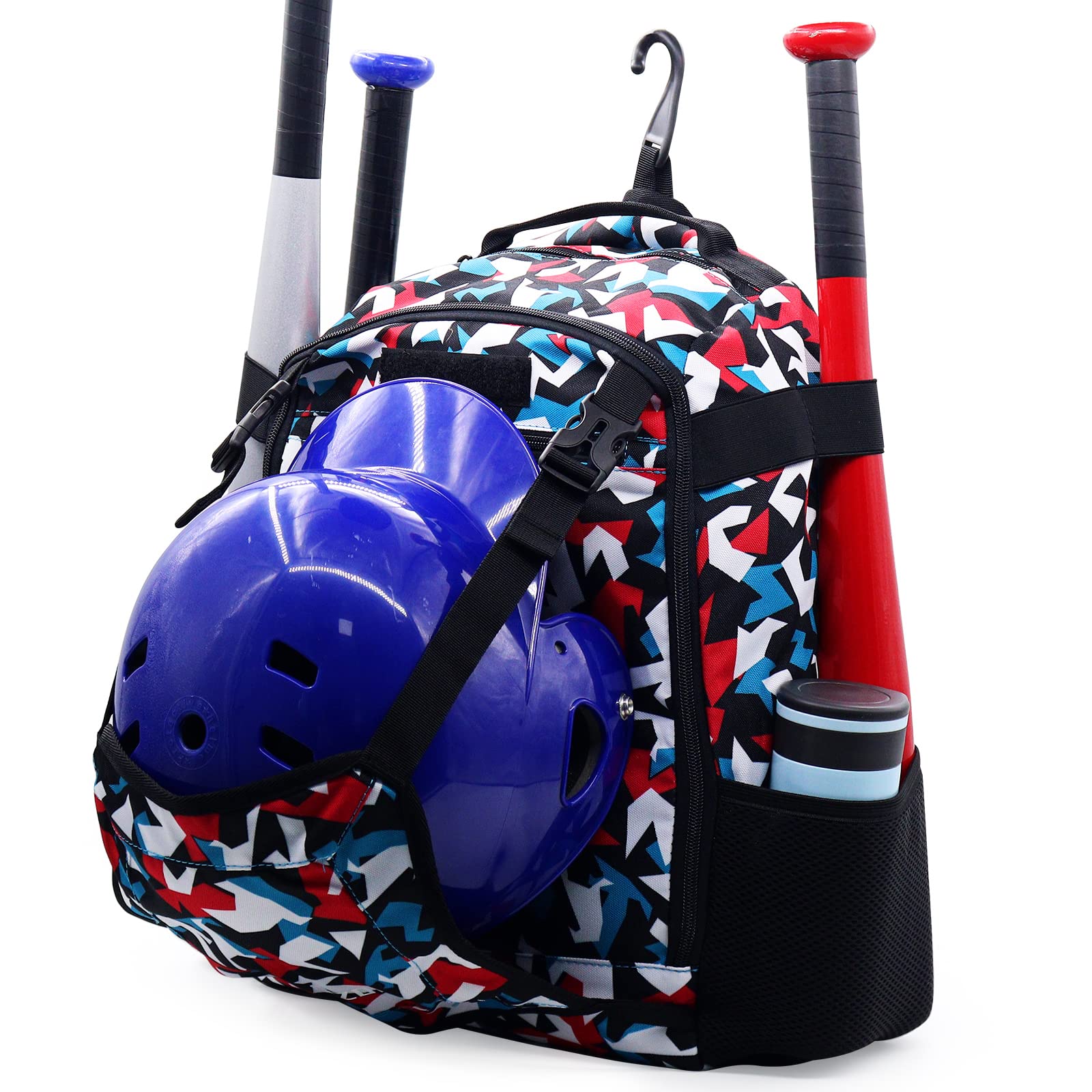 ZOEA Youth Baseball Bat Bag Backpack, T-Ball & Softball Equipment & Gear for Youth, Large Capacity Holds 2 Bats, Helmet, Gloves, Cleats, Helmet Holder