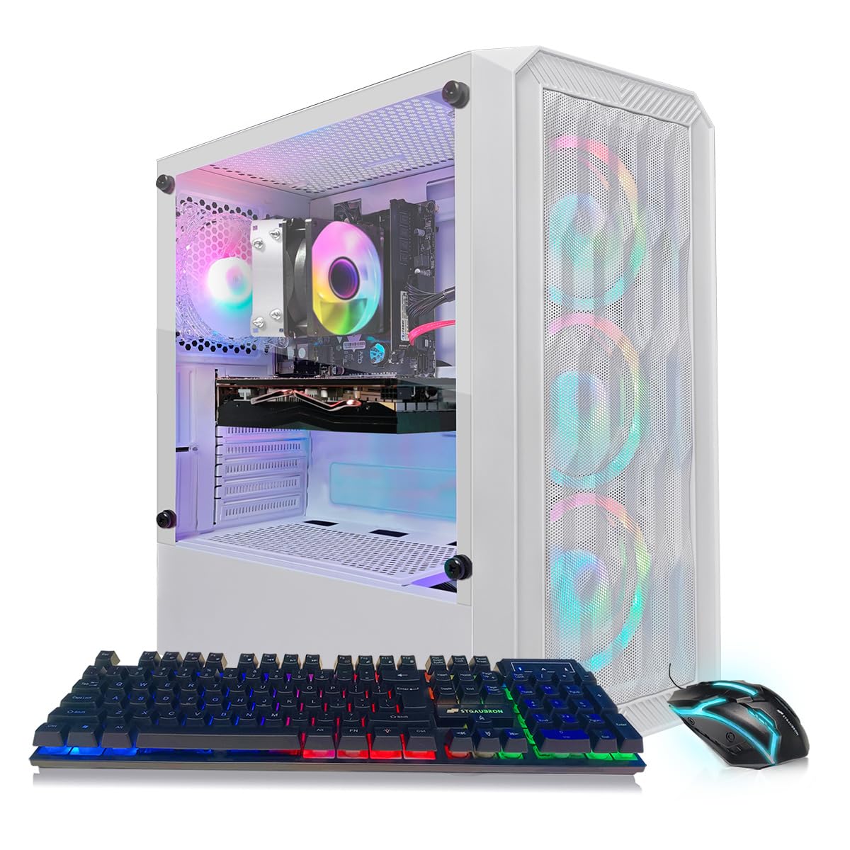 STGAubron Gaming PC Computer Desktop, AMD Ryzen 5 2600 up to 3.9G, GeForce RTX 3050 6G, 16GB DDR4, 1TB SSD, WiFi 6, BT 5.2, RGB Fan x4, Windows 11 Home
