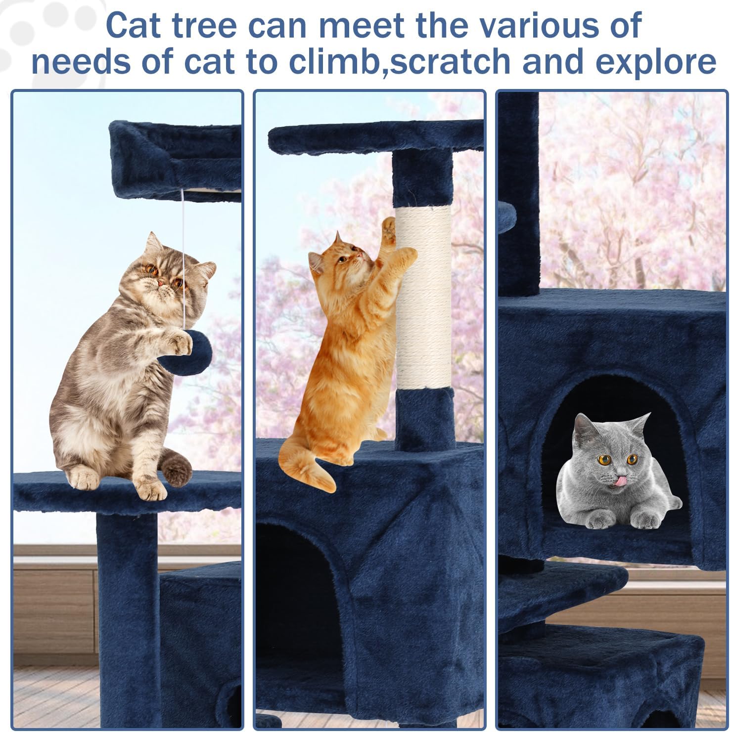Cat Tree 70 Inches Cat Tower for Indoor Cats Multi-Level Cat Condo with Litter Box Enclosure,Scratching Posts for Indoor Cats (Navy Blue)