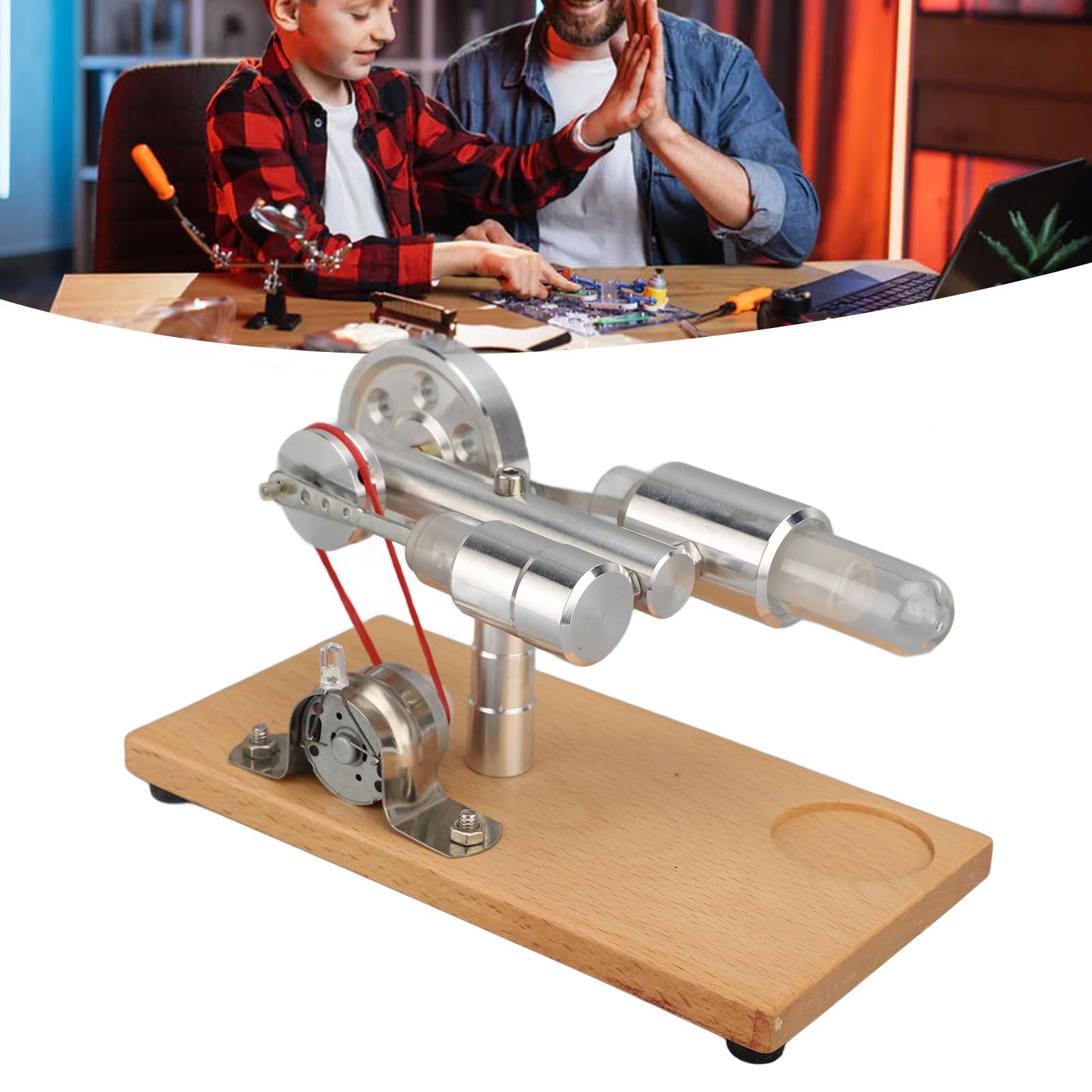 Modelo de Motor Stirling de Aire Caliente, Kit de Generador de Energía Eléctrica con Luces LED, Kit de Generador de Energía Eléctrica Stirling para Experimentos de Física Escolar.
