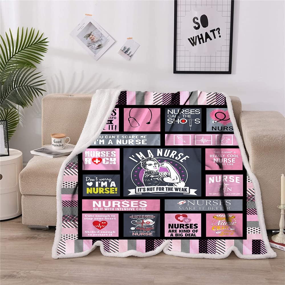 Ultra Soft Nurse Blanket Microfiber Plush Sherpa Blanket Gifts for Women Nurses Warm Cozy Fuzzy Throw Blanket for Bed and Couch(Nurse-1,(59'' x 79''))
